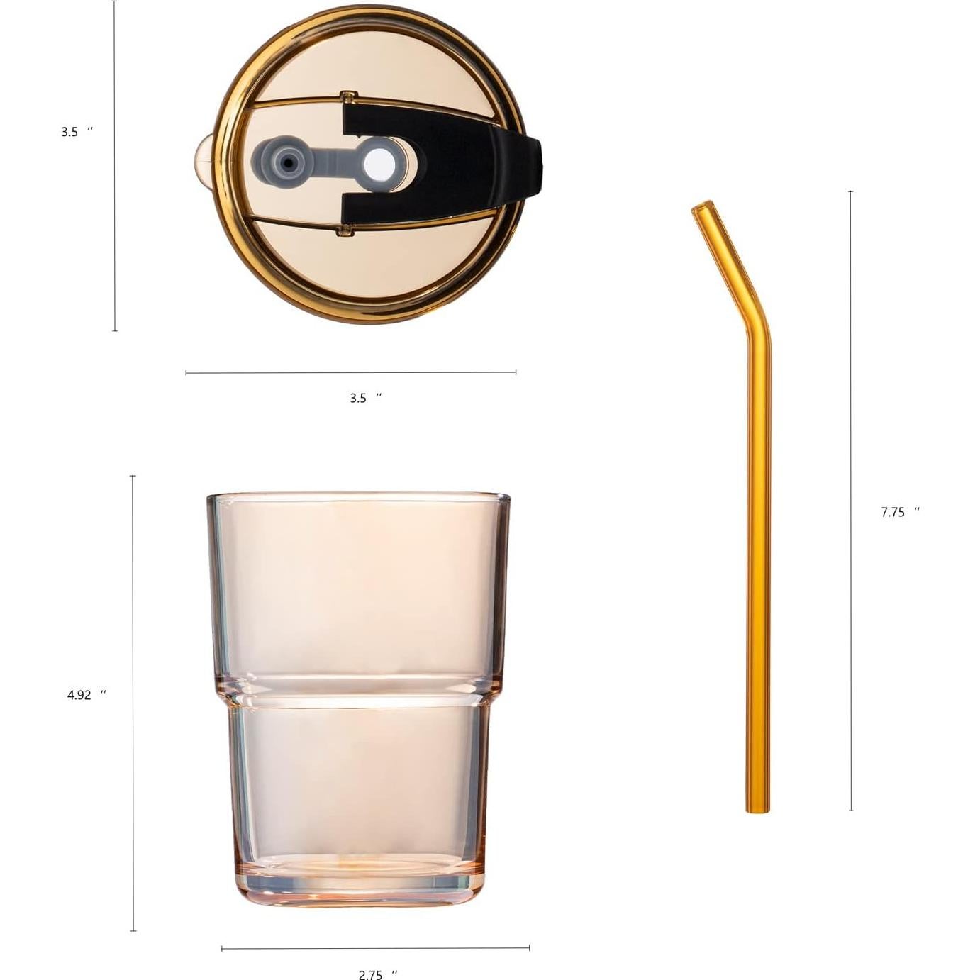 Vaso de Vidrio Aislado 400ml BLUEPOLAR con Tapa y Popote Ámbar