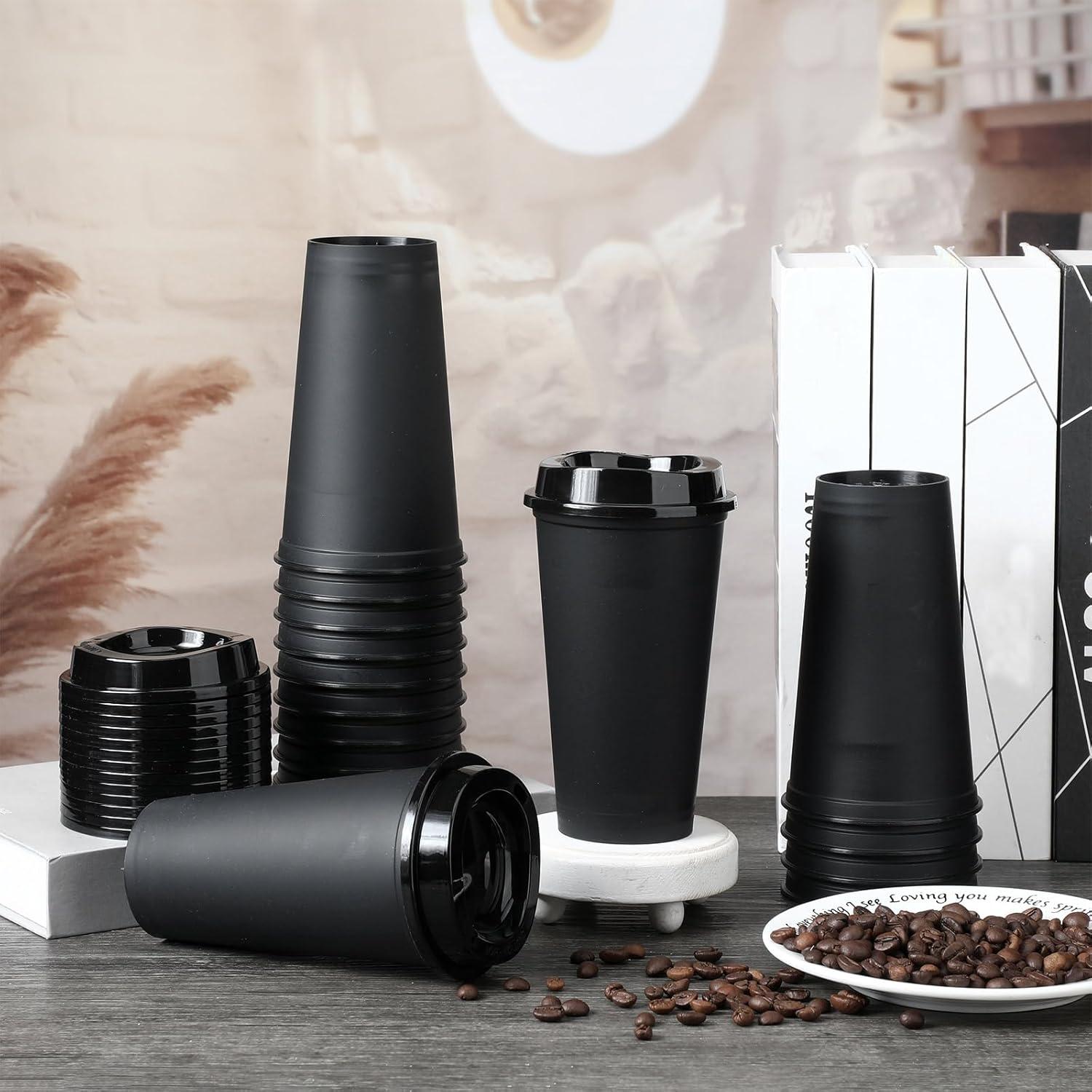 Paquete de 15 Tazas de Café Reutilizables Domensi 473 ml Negro