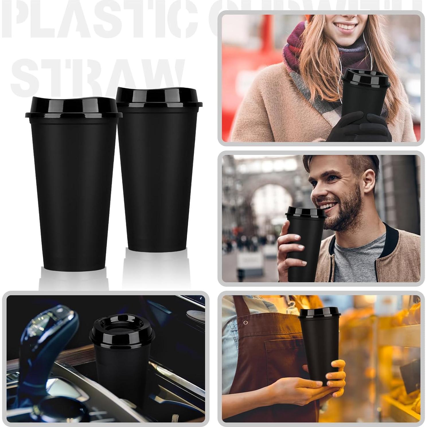 Paquete de 15 Tazas de Café Reutilizables Domensi 473 ml Negro