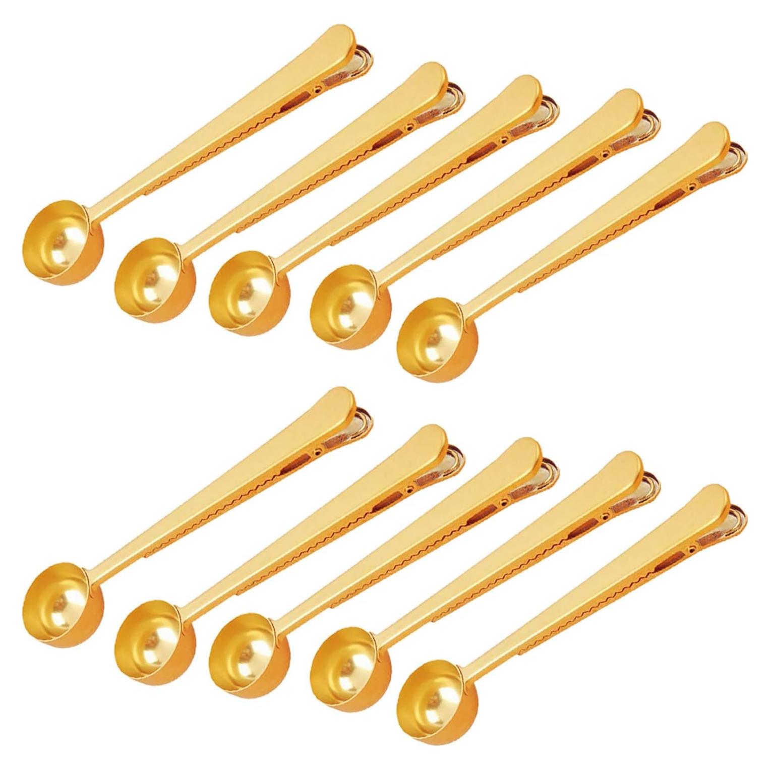 10 Cucharones de Acero Inoxidable 2 en 1 con Clip para Café