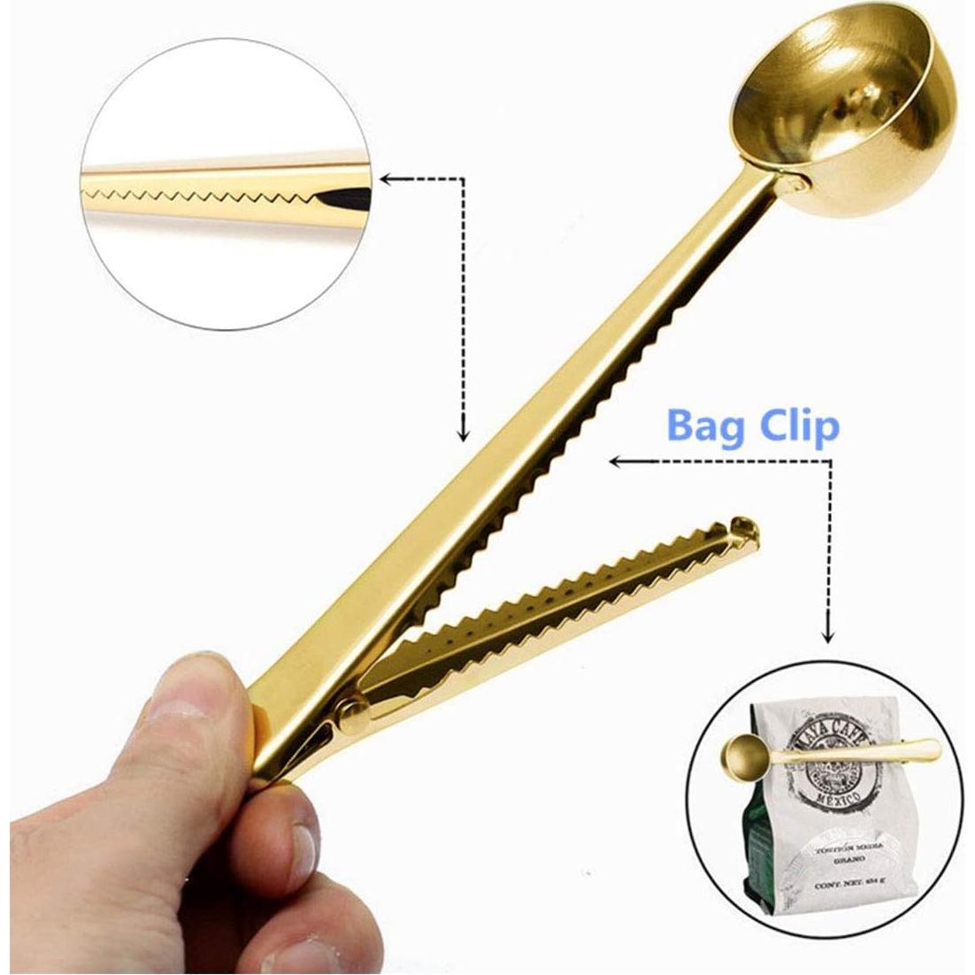 10 Cucharones de Acero Inoxidable 2 en 1 con Clip para Café