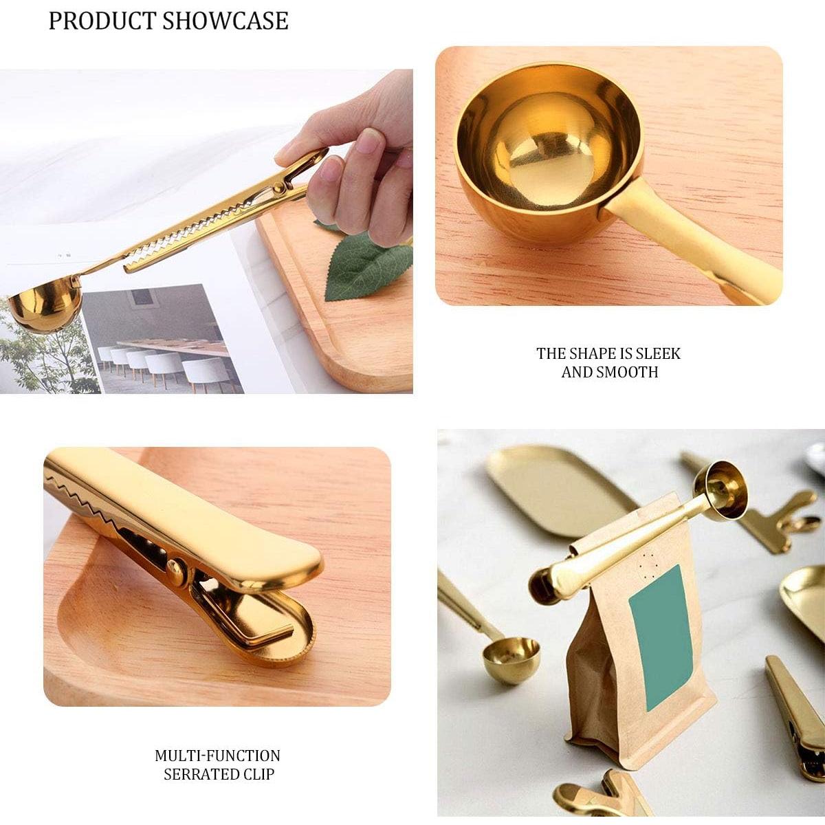 10 Cucharones de Acero Inoxidable 2 en 1 con Clip para Café