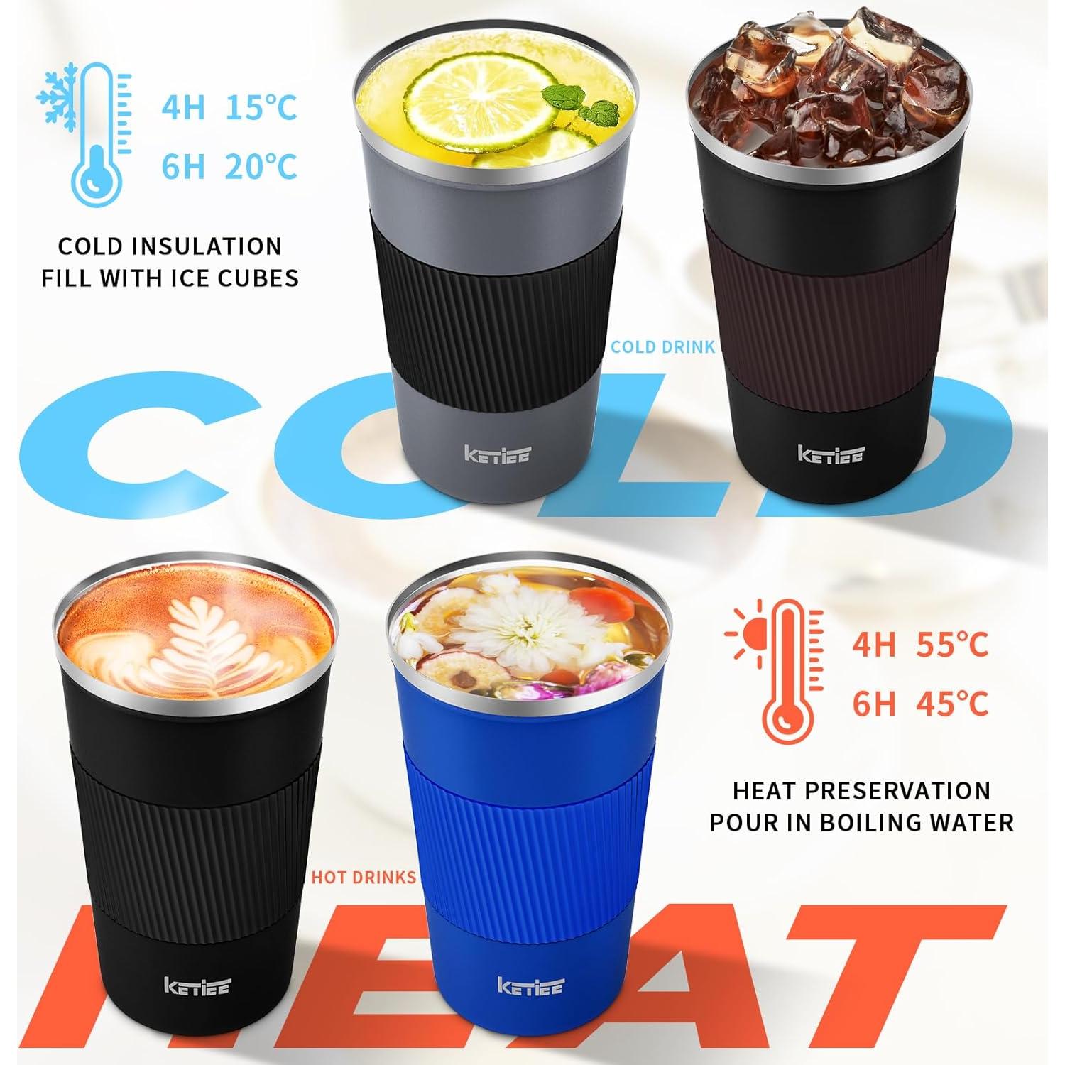 Taza de Café de Viaje KETIEE 355ml Aislada a Prueba de Fugas Gris