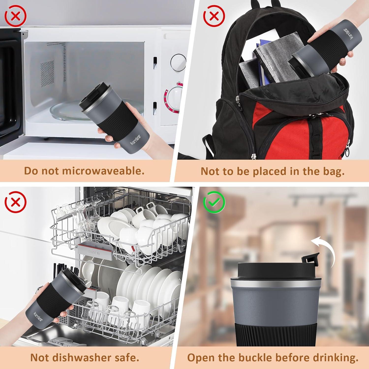 Taza de Café de Viaje KETIEE 355ml Aislada a Prueba de Fugas Gris