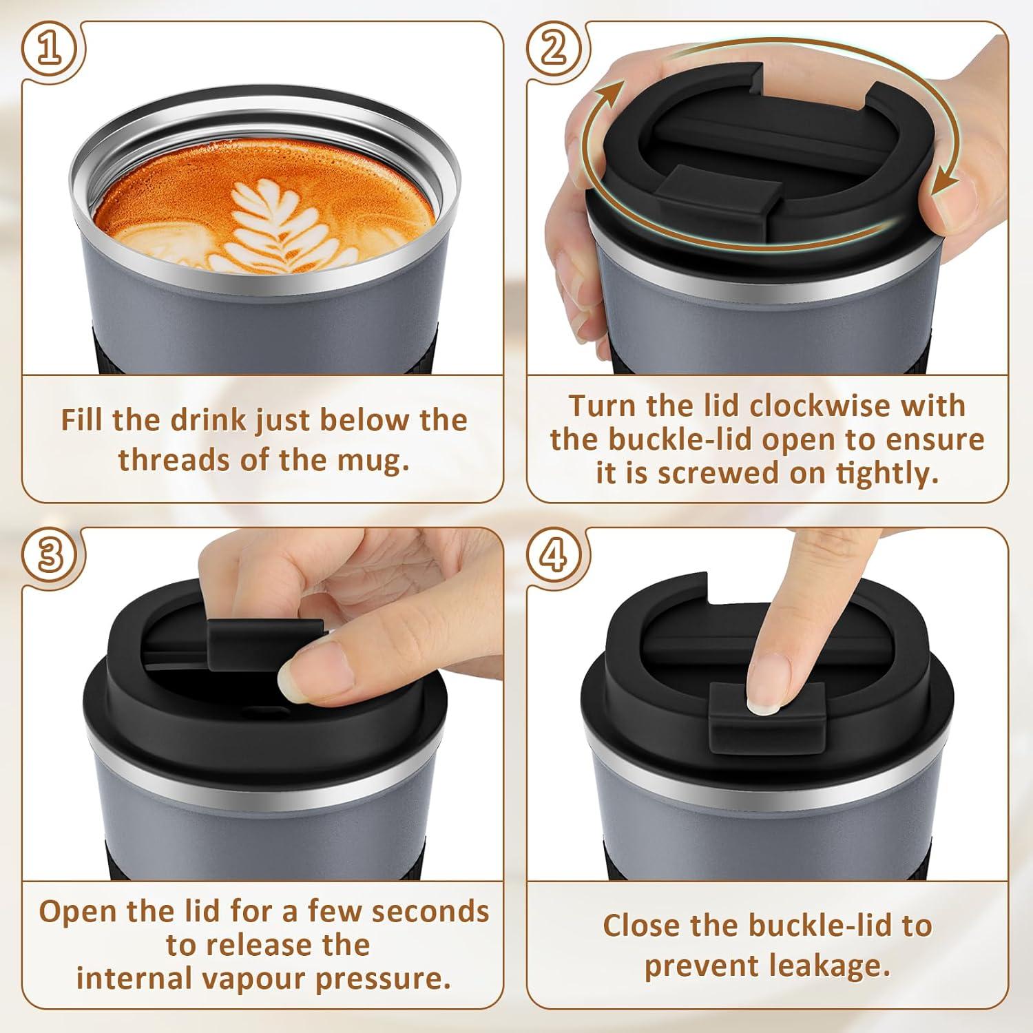 Taza de Café de Viaje KETIEE 355ml Aislada a Prueba de Fugas Gris