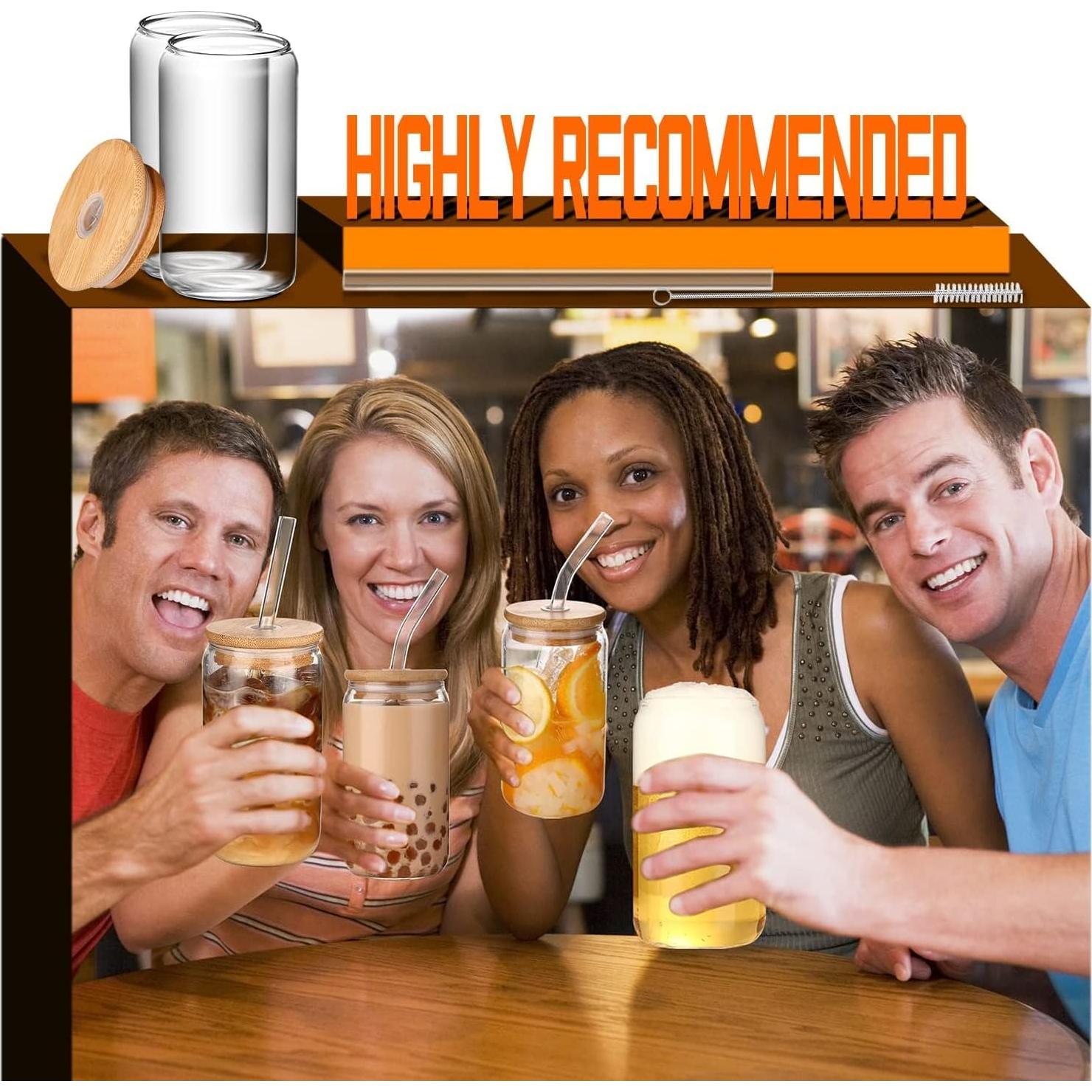 Juego de Tazas de Vidrio DWTS DANWEITESI 4 pcs 16 oz con Tapas y Pajitas