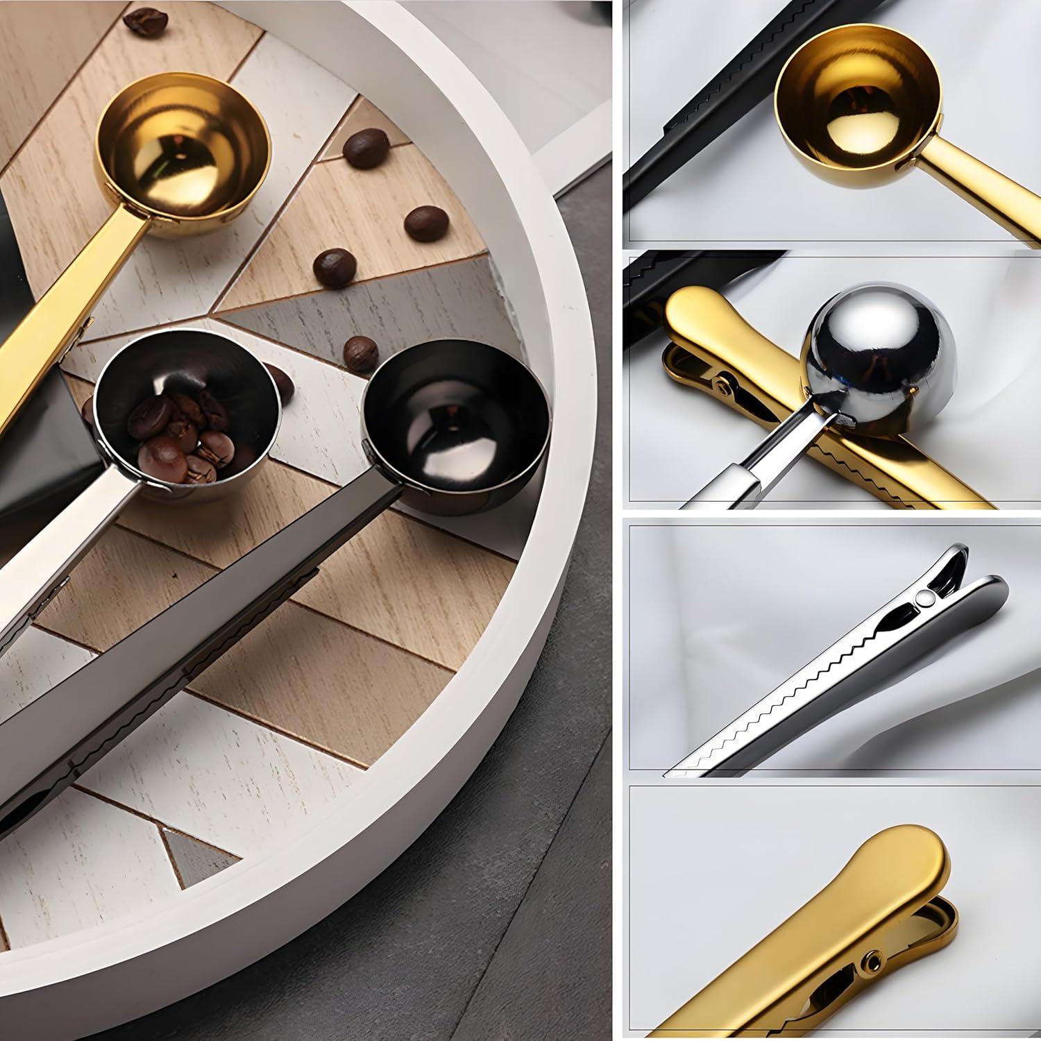 Cuchara Medidora de Café con Clip GTIEDIK - Set de 2 Plata