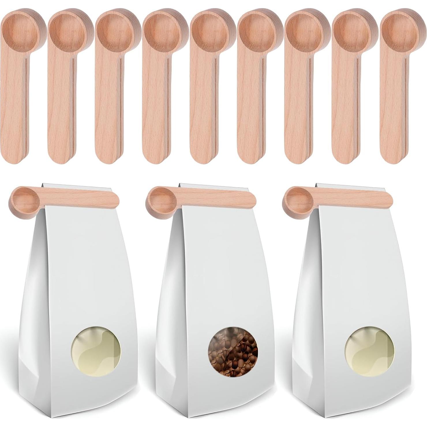 12 Cucharones de Madera con Clip para Bolsas Tobeelec