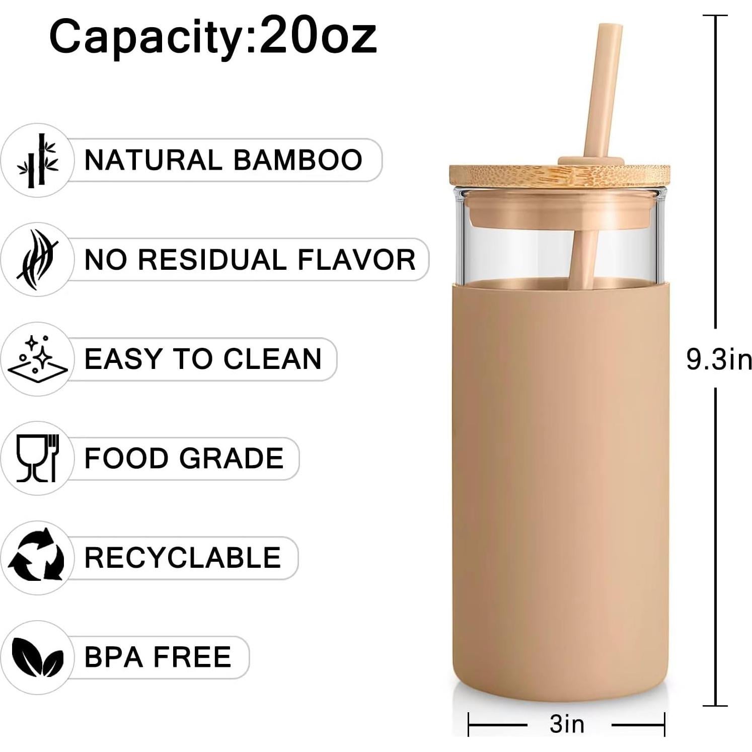 Vaso de Vidrio 20 oz Tronco con Tapa y Popote - Libre BPA