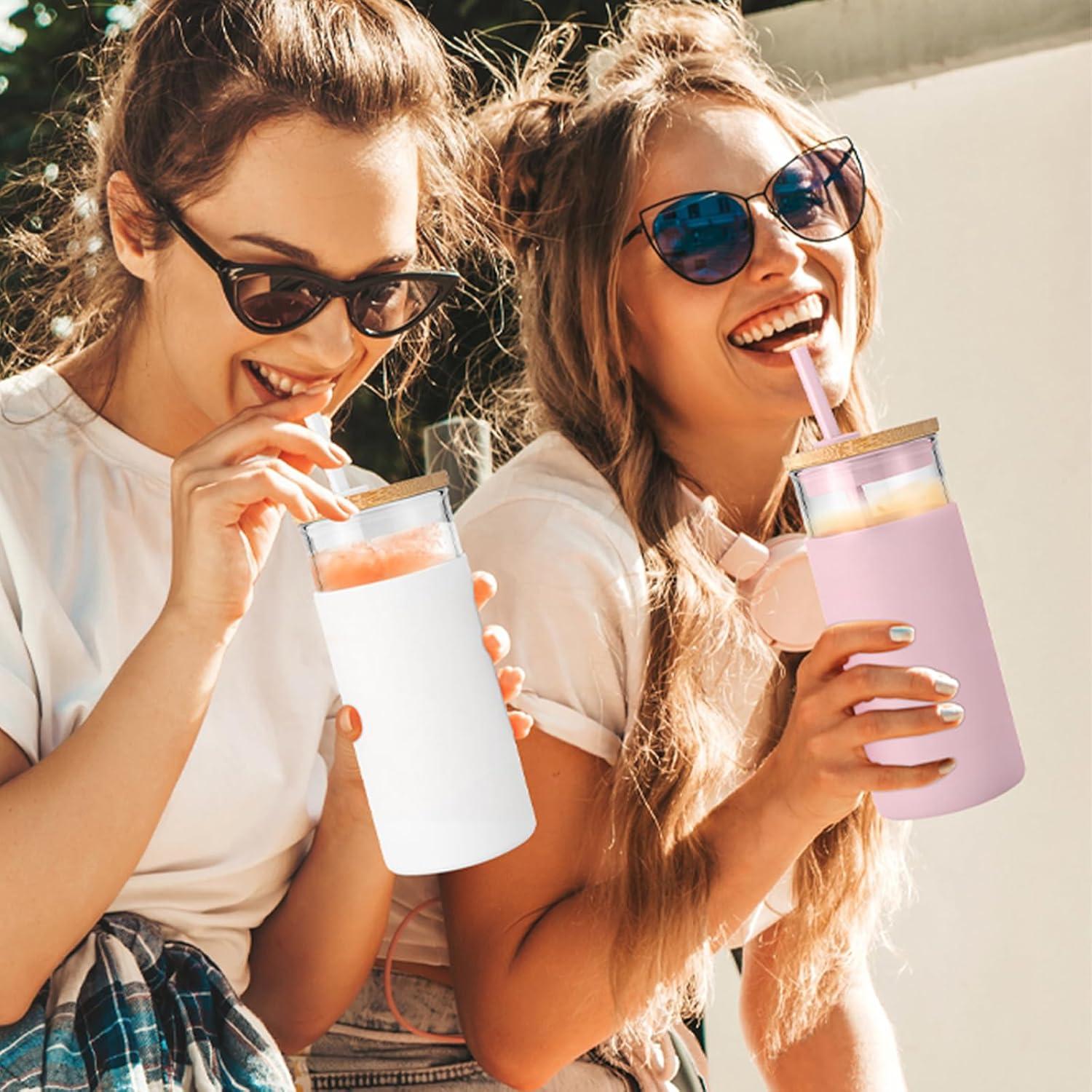 Vaso de Vidrio 20 oz Tronco con Tapa y Popote - Libre BPA