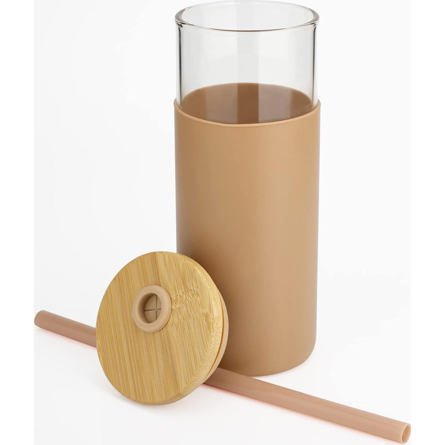 Vaso de Vidrio 20 oz Tronco con Tapa y Popote - Libre BPA