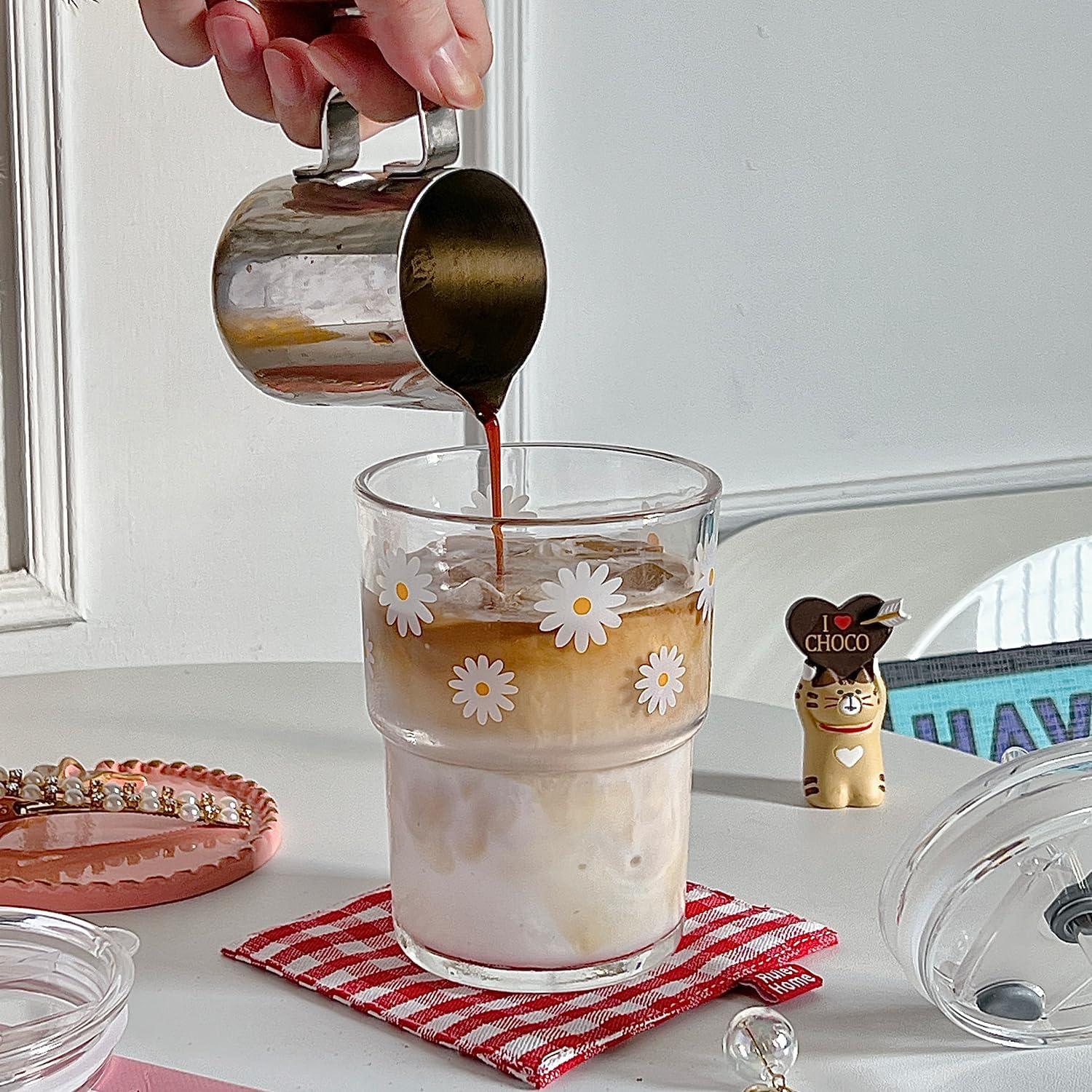 Vaso de vidrio reutilizable Olvini 385ml con tapa y popote