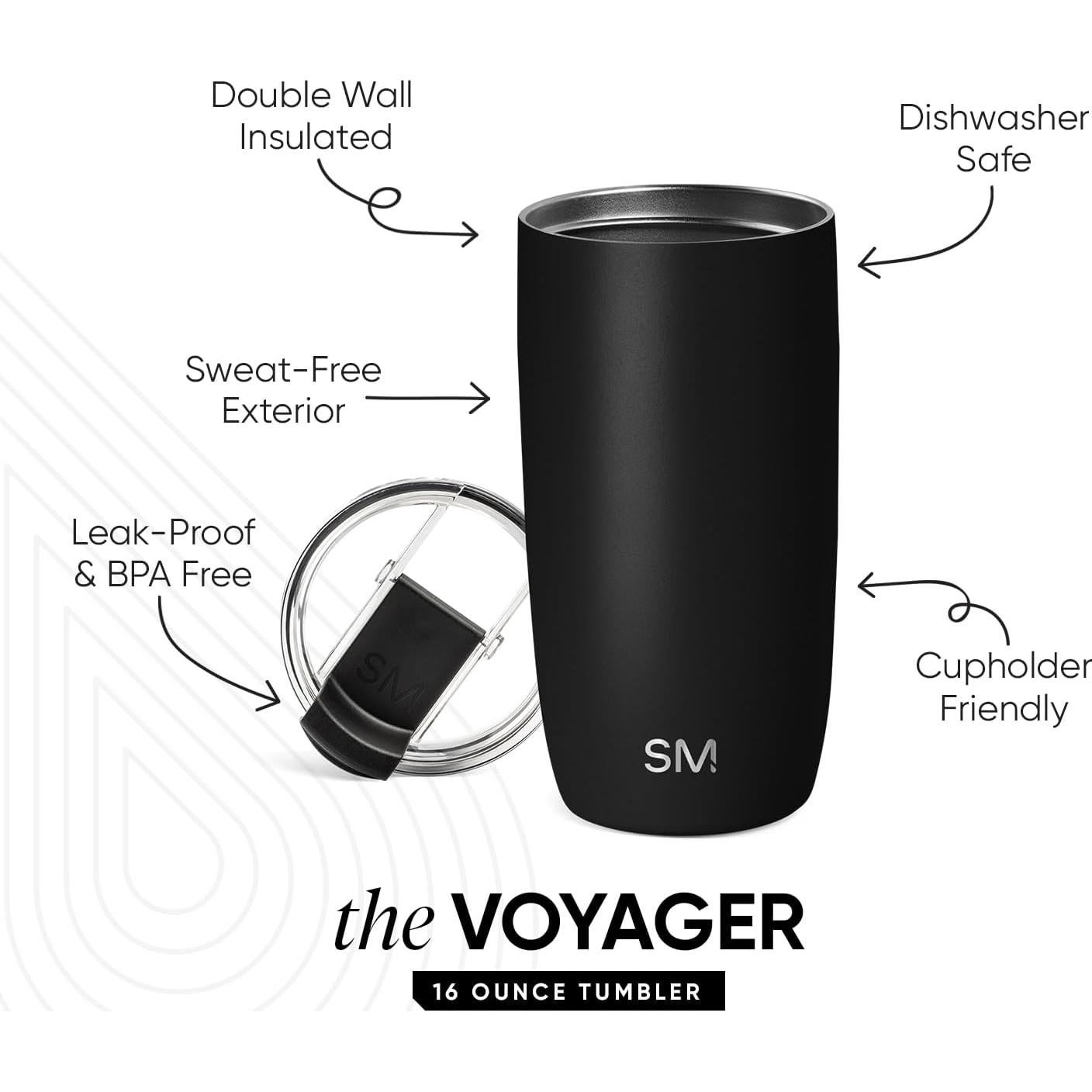 Taza de Viaje Simple Modern Voyager 16oz Acero Inoxidable Negro