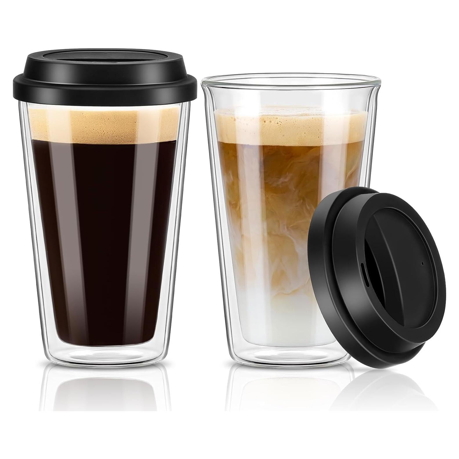 Set de 2 Tazas de Café de Vidrio Doble Pared Qipecedm 355 ml