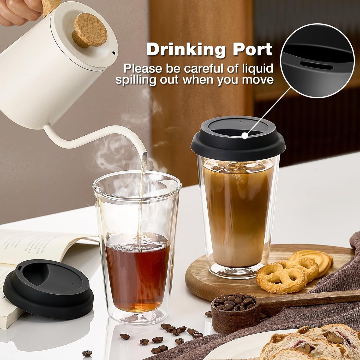 Set de 2 Tazas de Café de Vidrio Doble Pared Qipecedm 355 ml