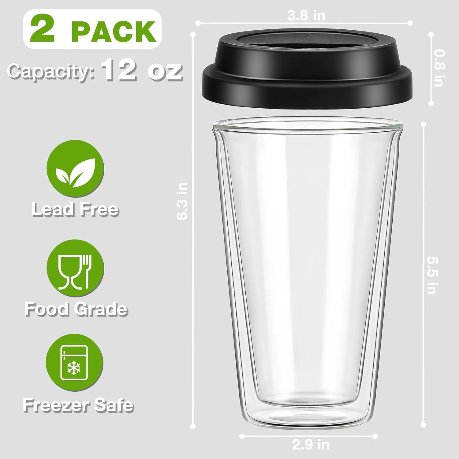 Set de 2 Tazas de Café de Vidrio Doble Pared Qipecedm 355 ml
