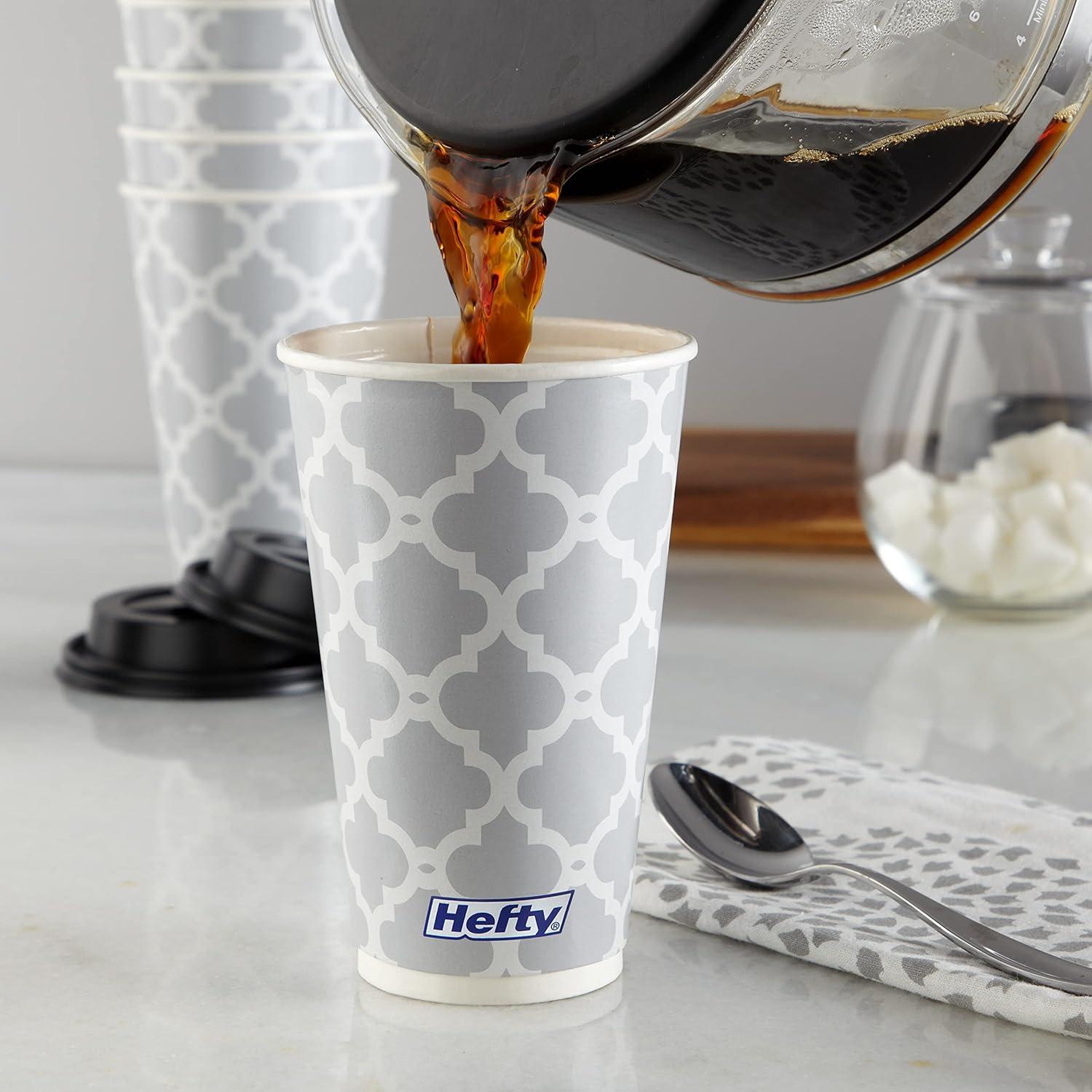 Tazas de papel desechables Hefty 16 oz con tapas - 20 unidades