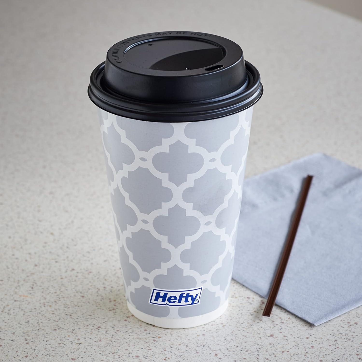 Tazas de papel desechables Hefty 16 oz con tapas - 20 unidades