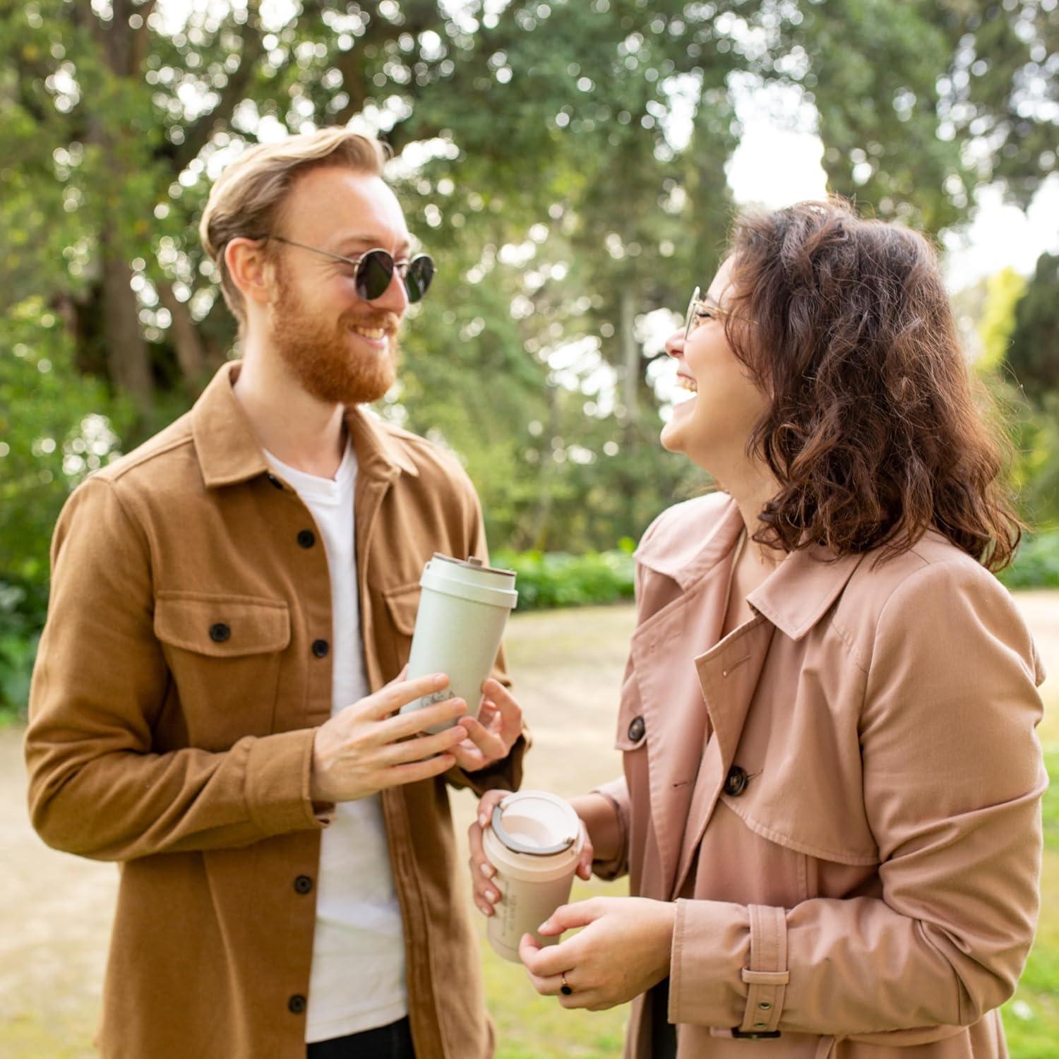 Tazas de Café Reutilizables bioGo 16oz Rosa y Gris - 2 Unidades