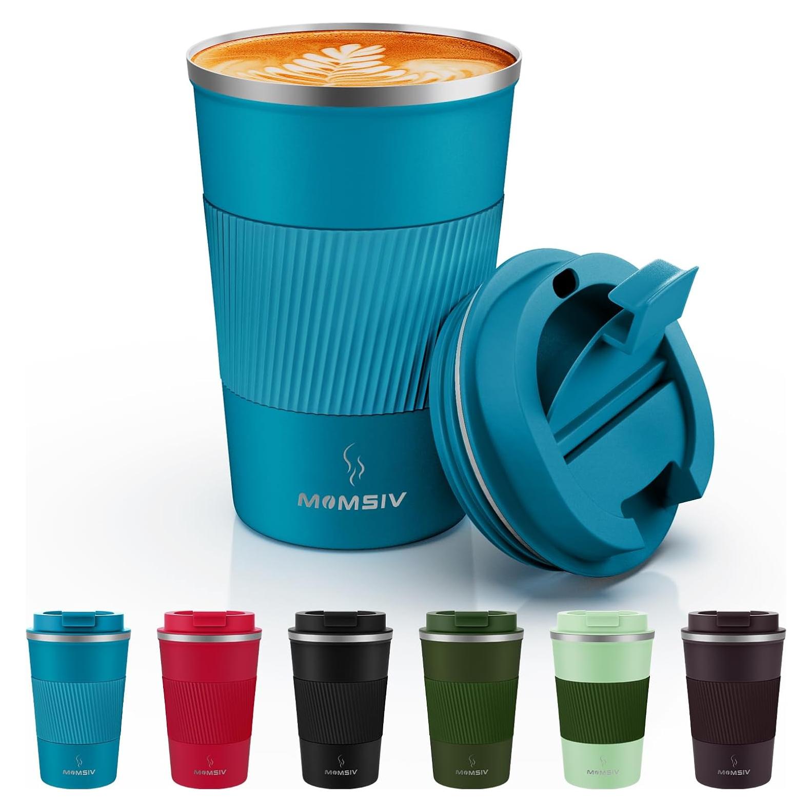 Taza de Viaje MOMSIV 380ml Acero Inoxidable Aislada Antifugas