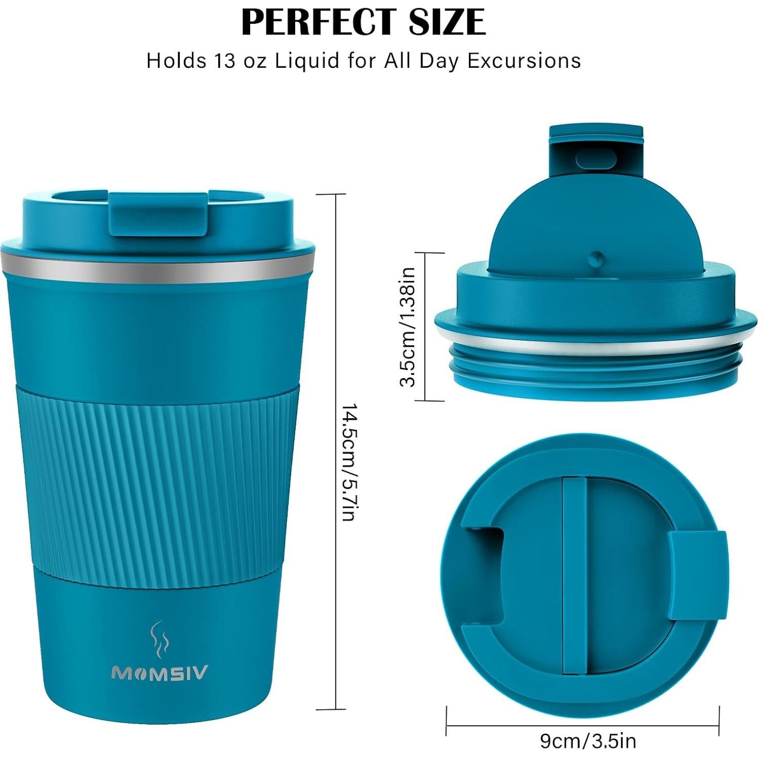 Taza de Viaje MOMSIV 380ml Acero Inoxidable Aislada Antifugas