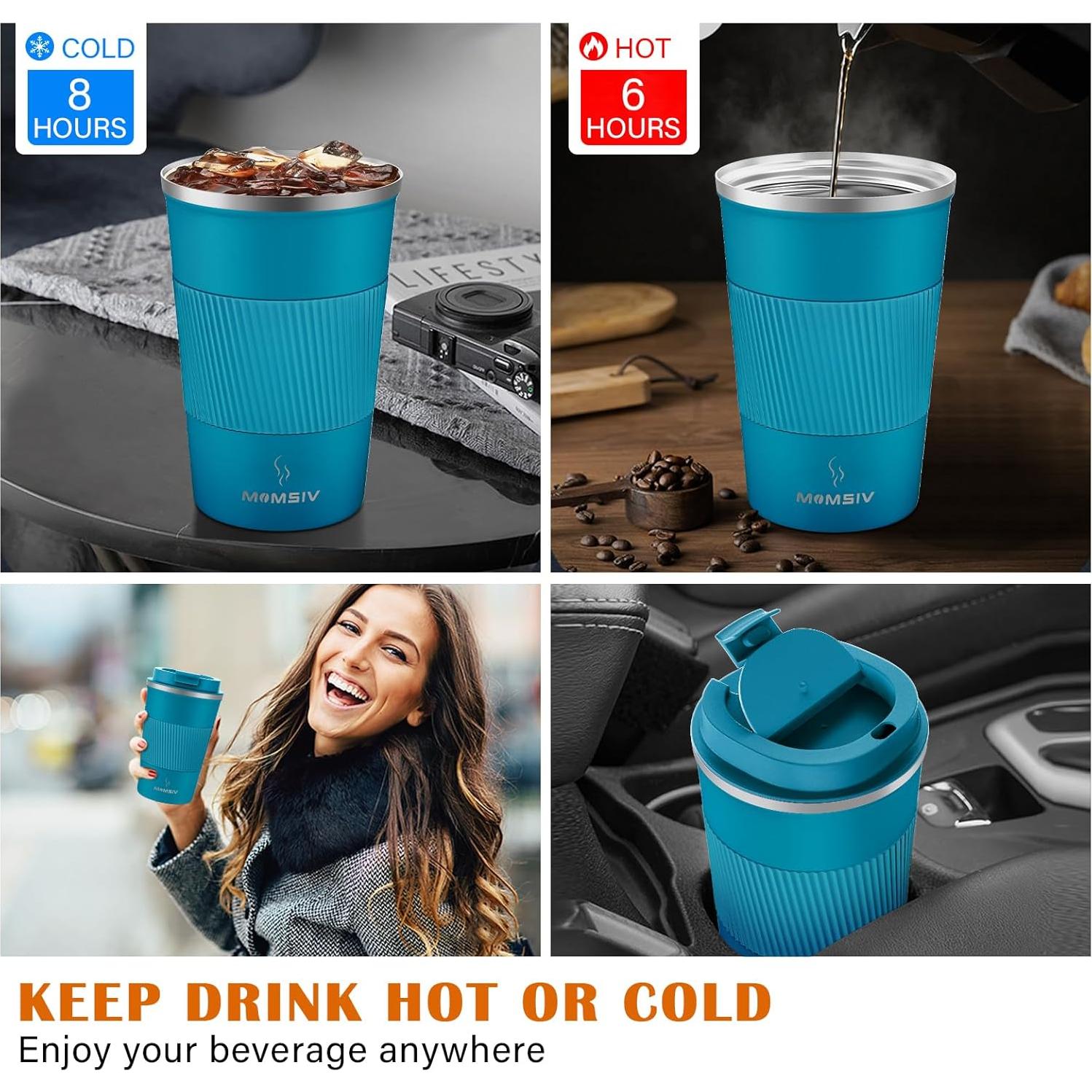 Taza de Viaje MOMSIV 380ml Acero Inoxidable Aislada Antifugas