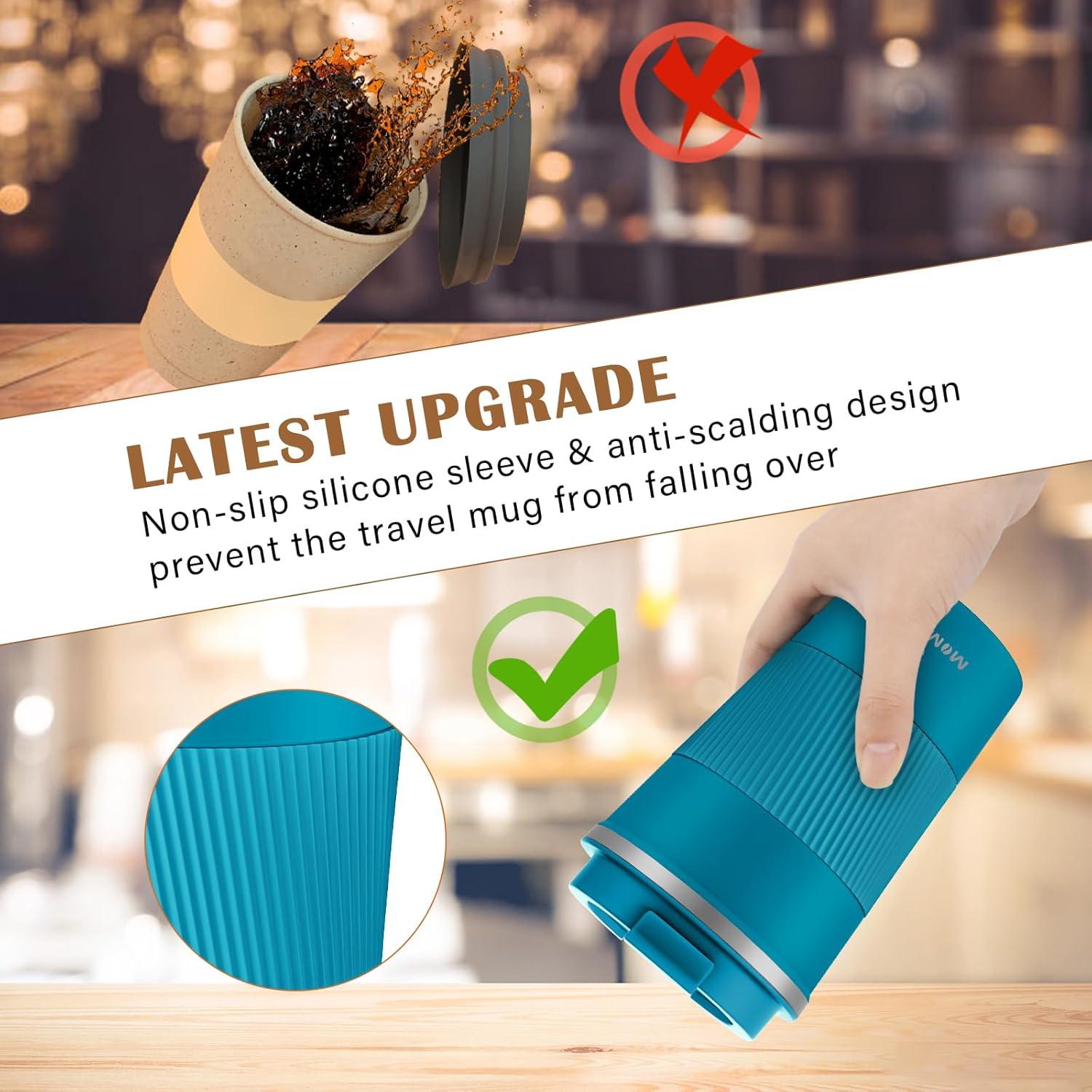 Taza de Viaje MOMSIV 380ml Acero Inoxidable Aislada Antifugas