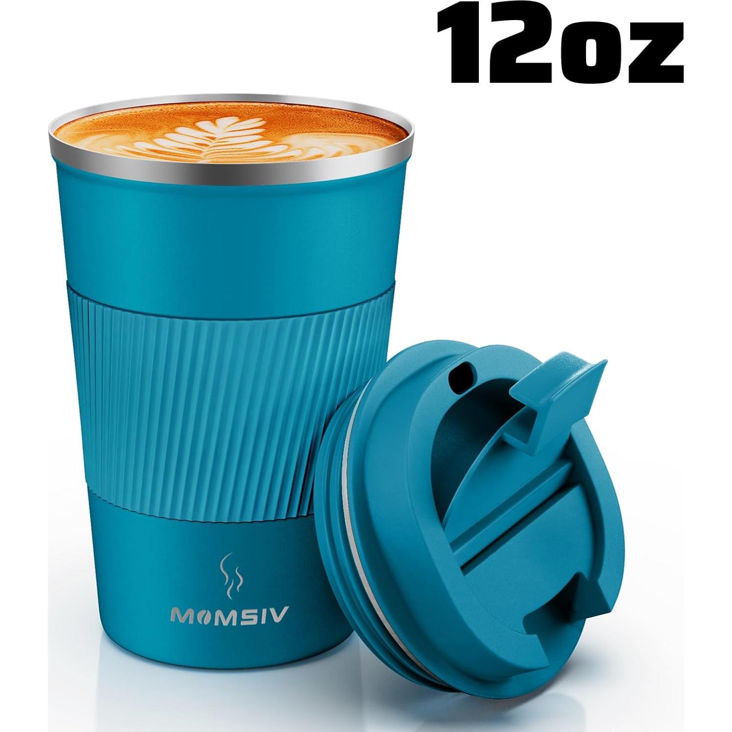 Taza de Viaje MOMSIV 380ml Acero Inoxidable Aislada Antifugas