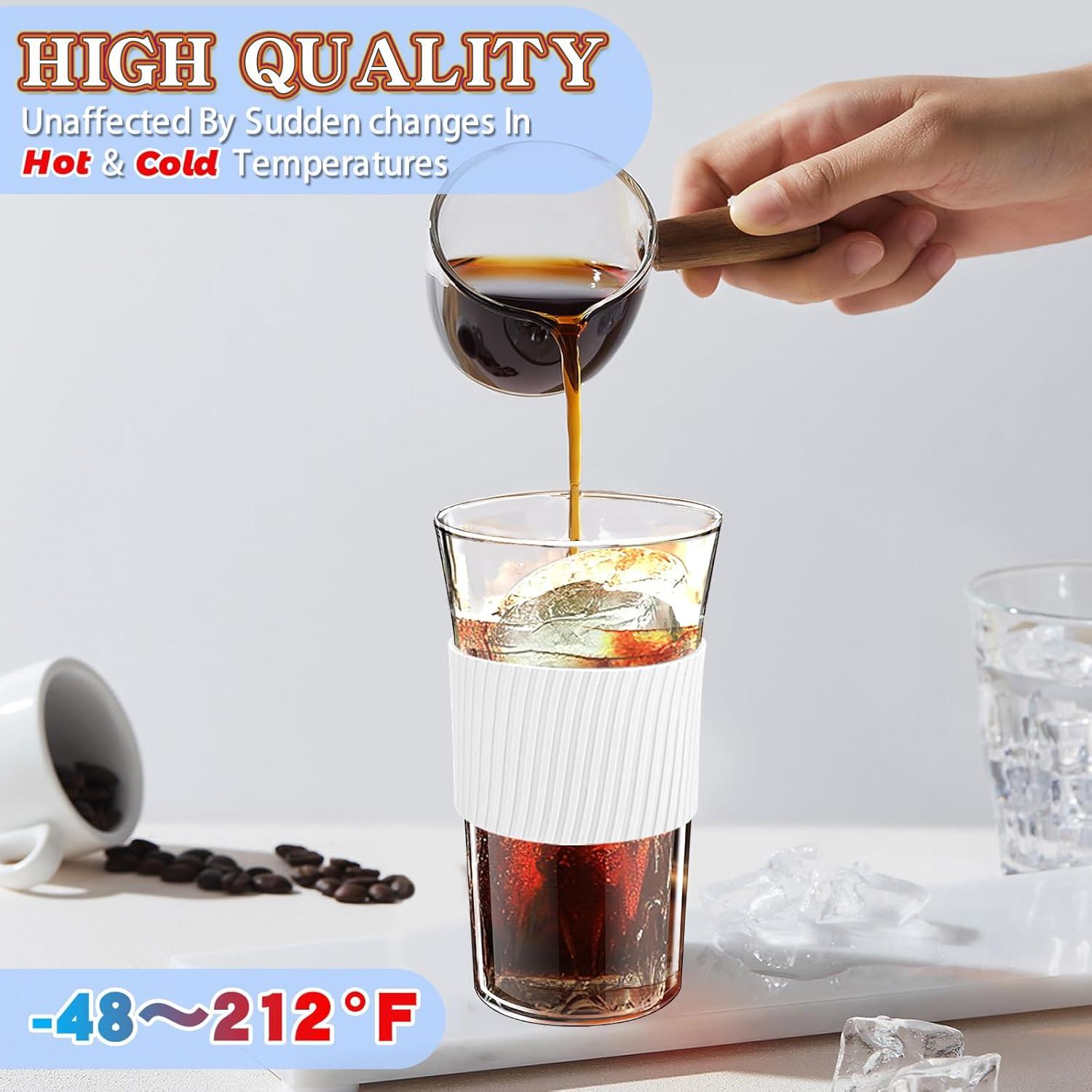 Juego de 2 Vasos de Vidrio Kftamoetly 16 oz con Tapas y Pajitas