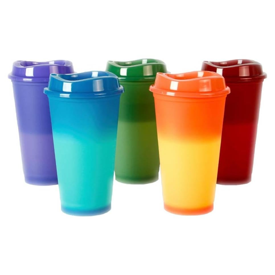 Tazas de Cambio de Color 16 oz PARTSQUEEN - 5 Piezas Reutilizables