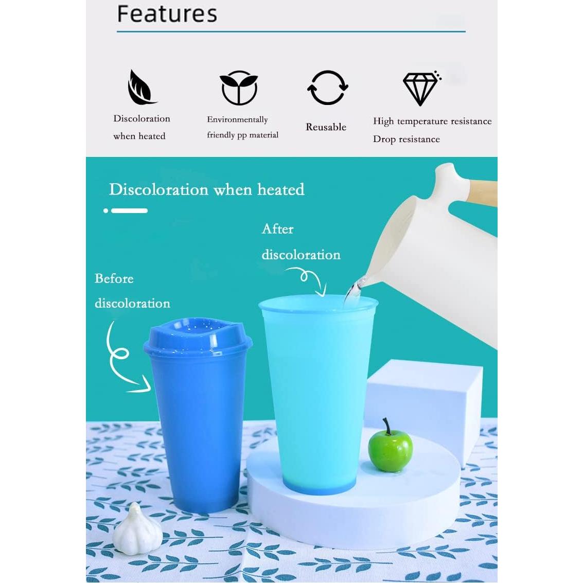 Tazas de Cambio de Color 16 oz PARTSQUEEN - 5 Piezas Reutilizables