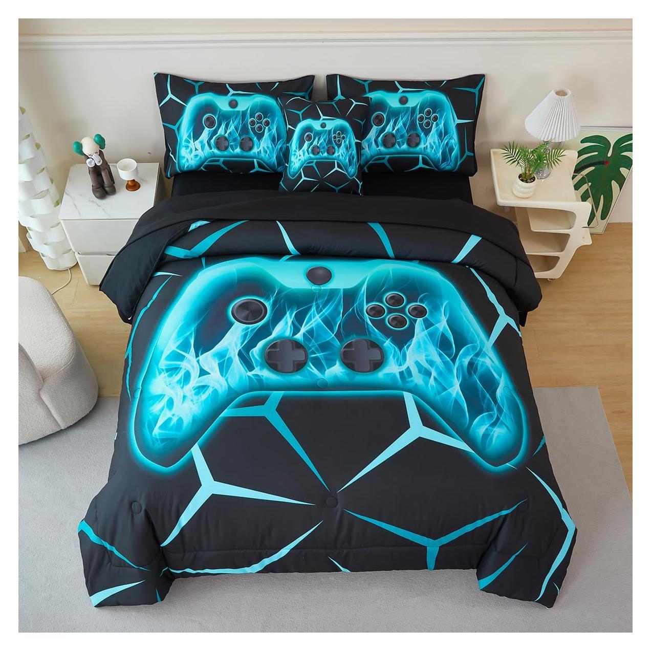 Juego de Ropa de Cama Gamer Twin ZSYAYAHA 6 Piezas Aqua