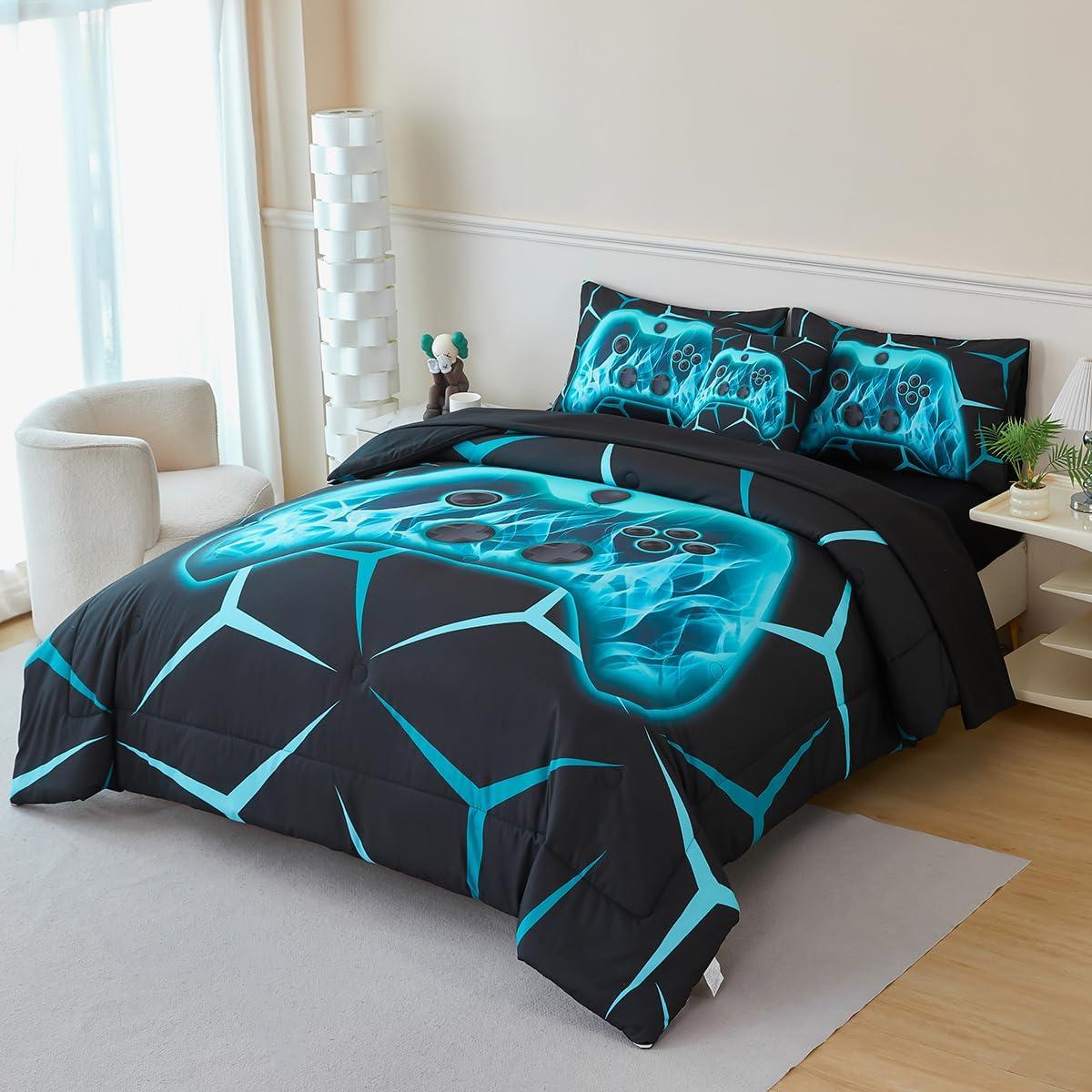Juego de Ropa de Cama Gamer Twin ZSYAYAHA 6 Piezas Aqua