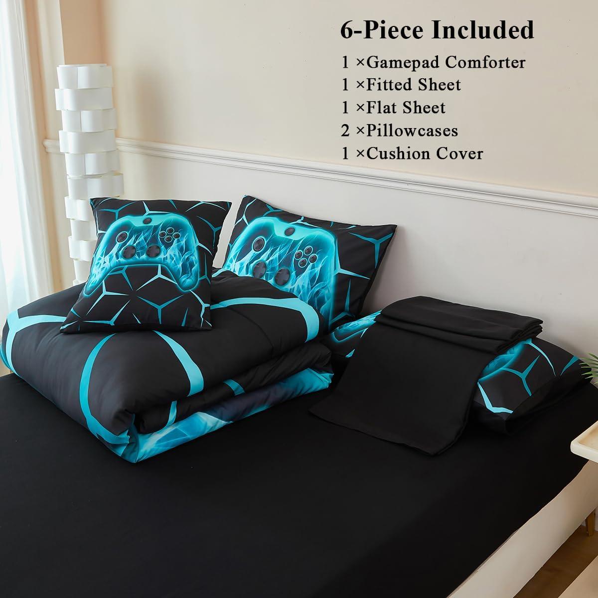 Juego de Ropa de Cama Gamer Twin ZSYAYAHA 6 Piezas Aqua