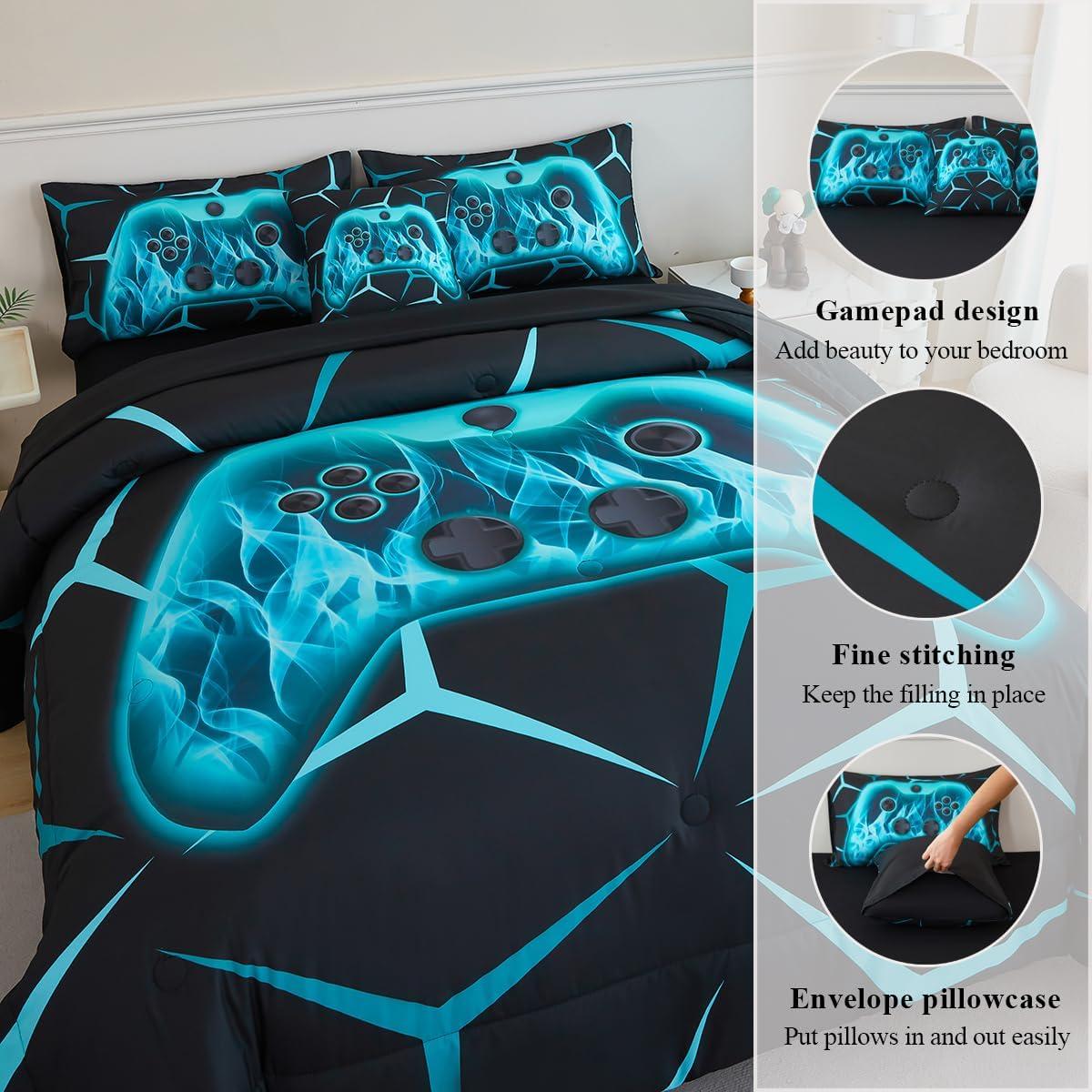 Juego de Ropa de Cama Gamer Twin ZSYAYAHA 6 Piezas Aqua