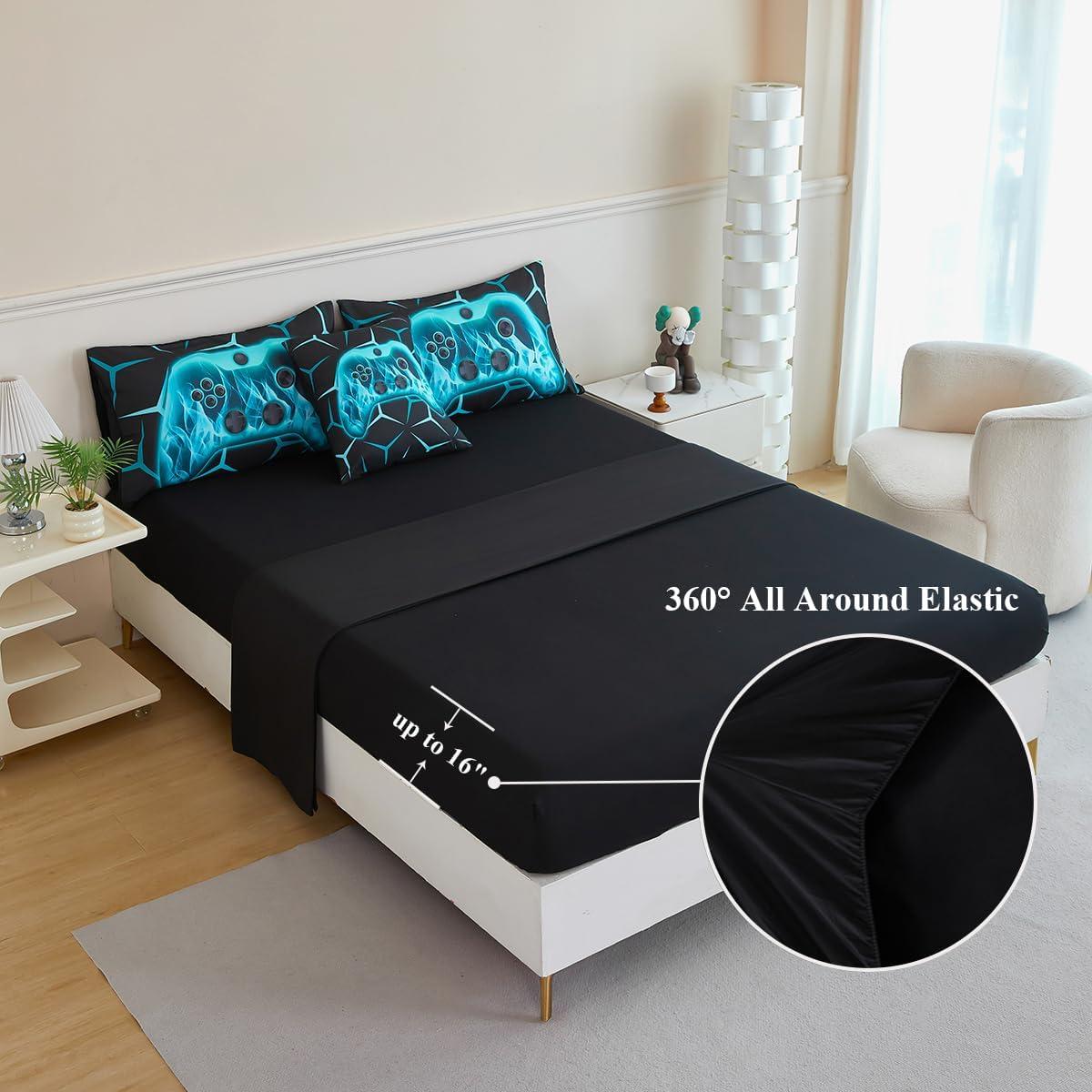 Juego de Ropa de Cama Gamer Twin ZSYAYAHA 6 Piezas Aqua