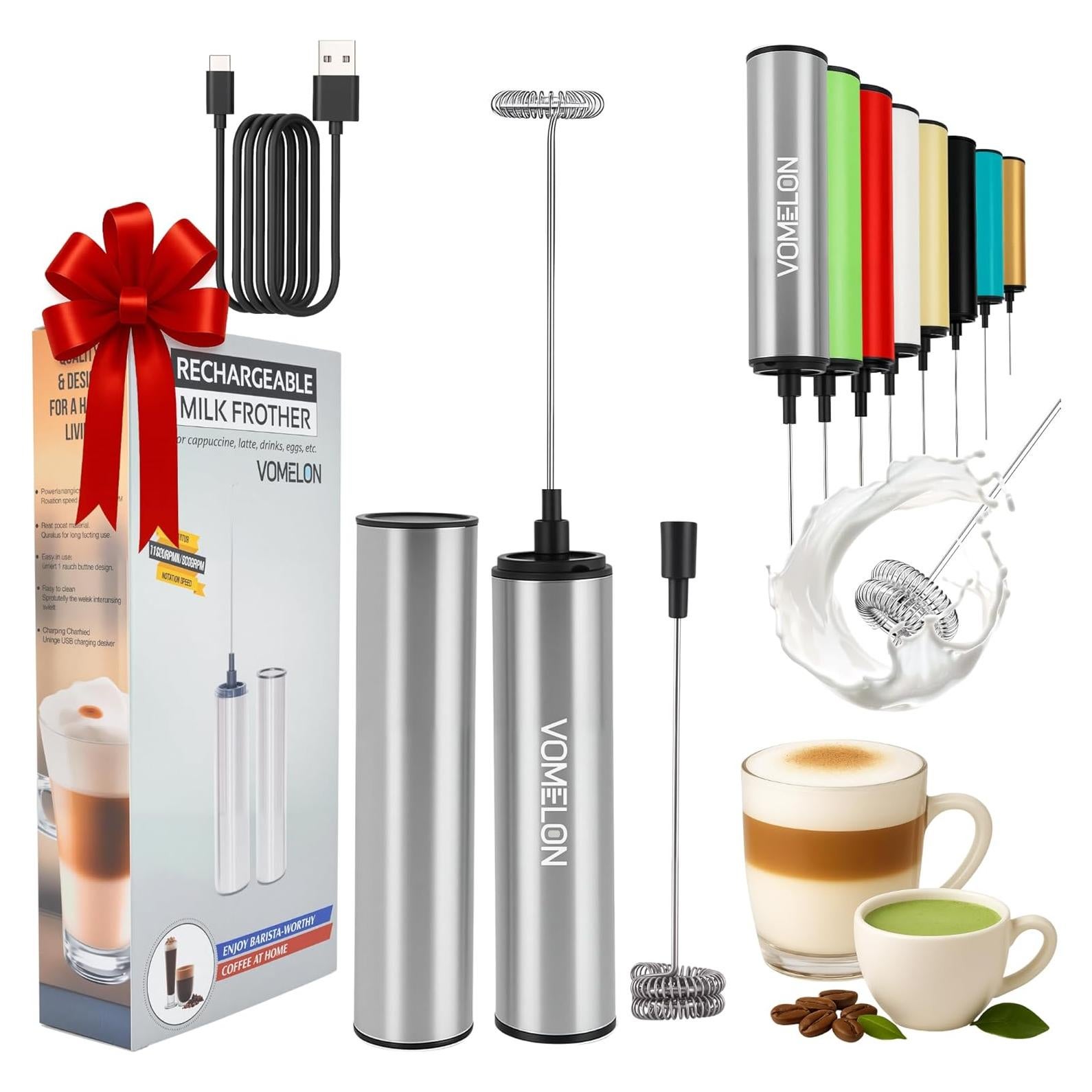 Espumador de Leche Recargable VOMELON 2 Velocidades Acero Inoxidable