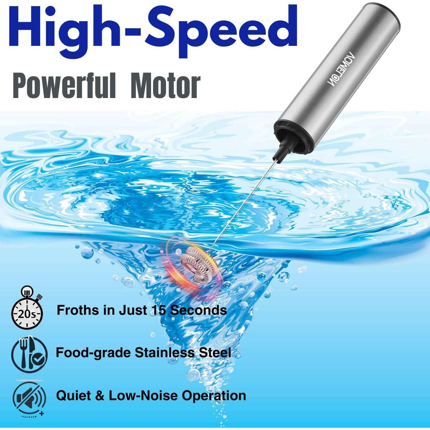 Espumador de Leche Recargable VOMELON 2 Velocidades Acero Inoxidable