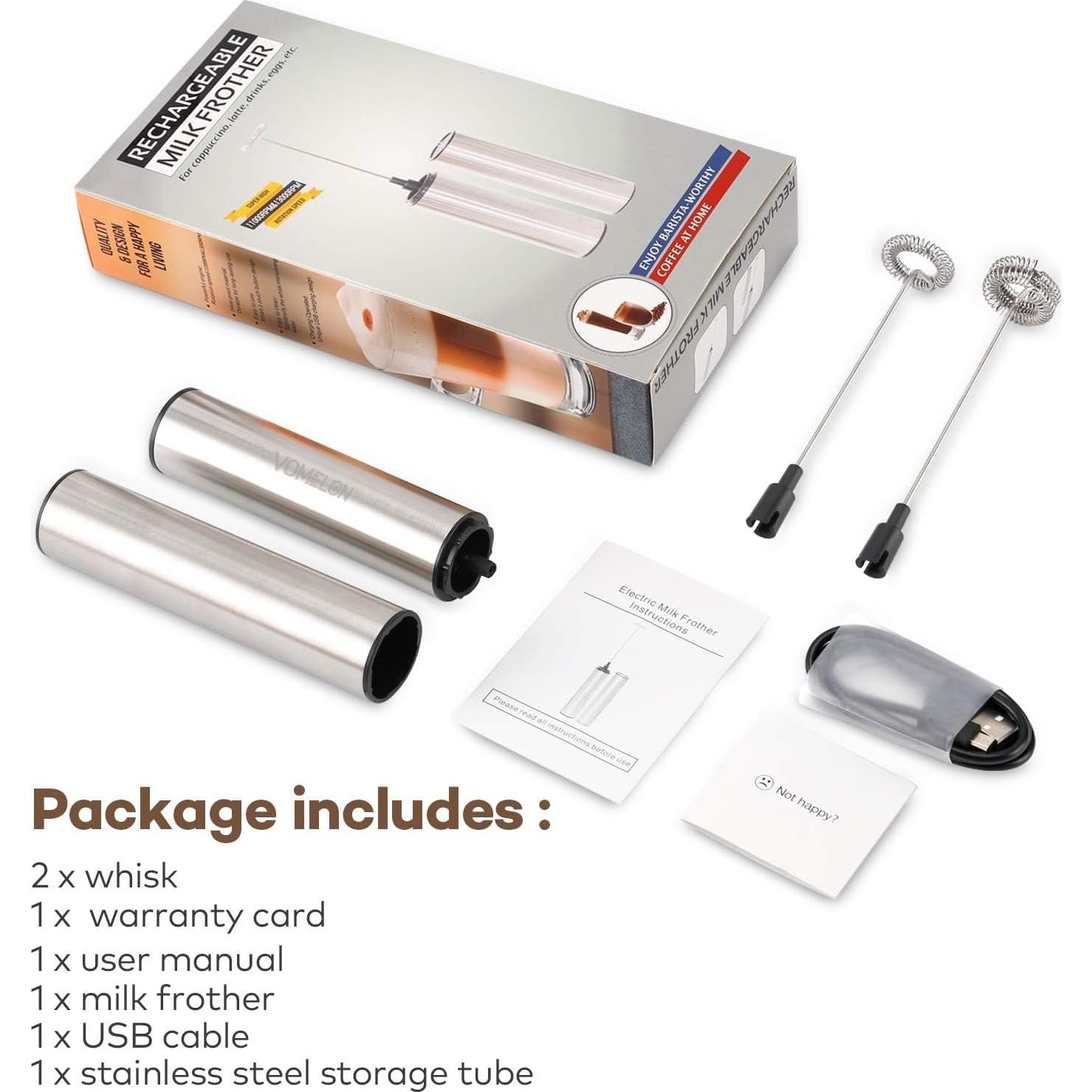 Espumador de Leche Recargable VOMELON 2 Velocidades Acero Inoxidable