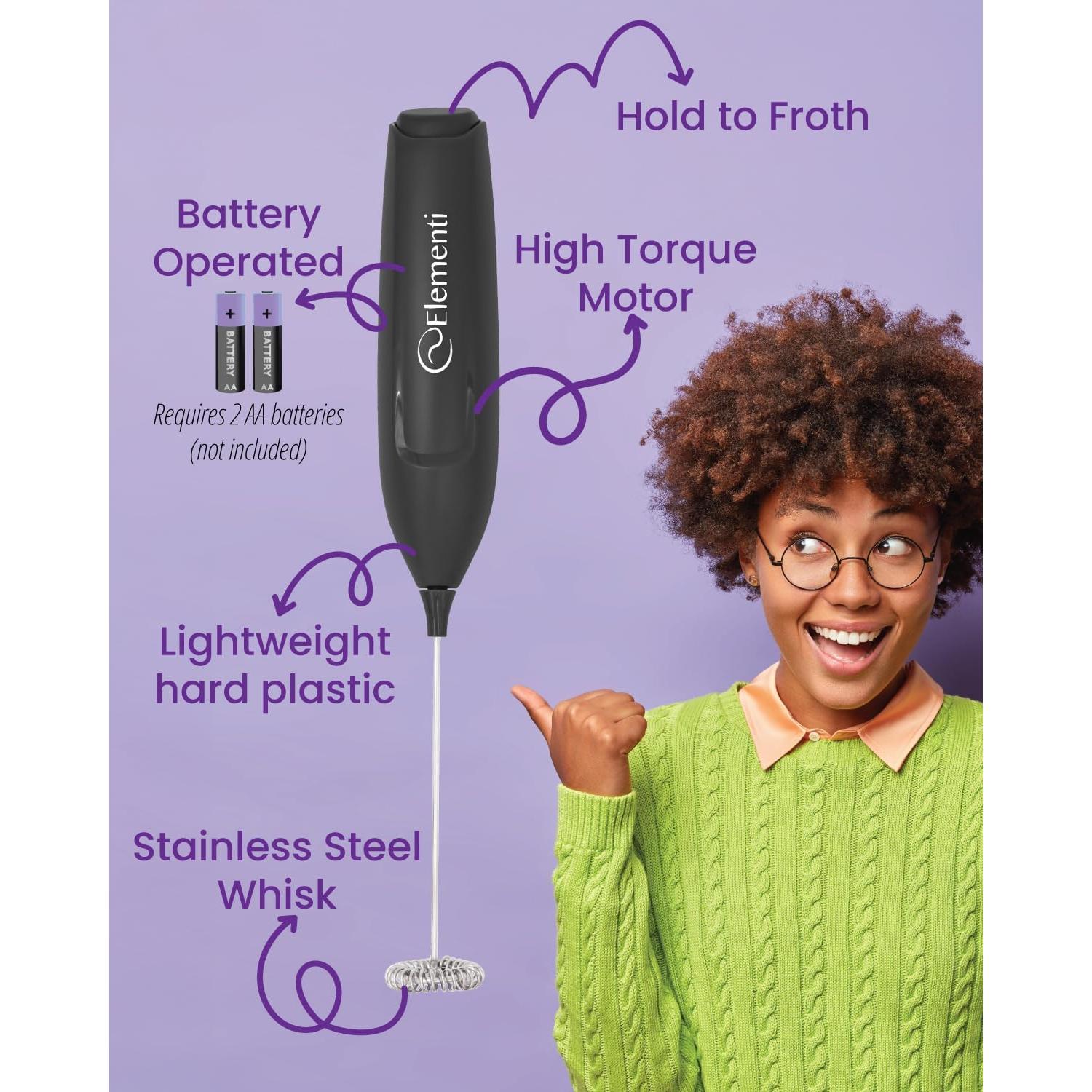 Espumador de Leche Elementi MFLTE-PRNT Negro - Batidor Compacto