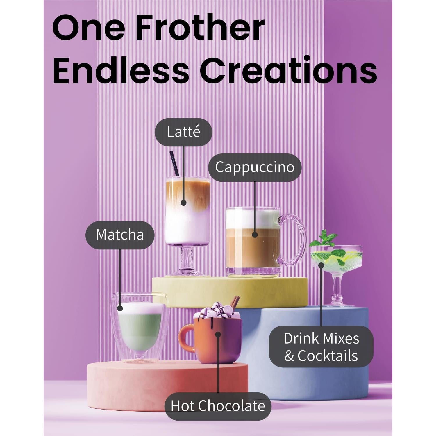 Espumador de Leche Elementi MFLTE-PRNT Negro - Batidor Compacto