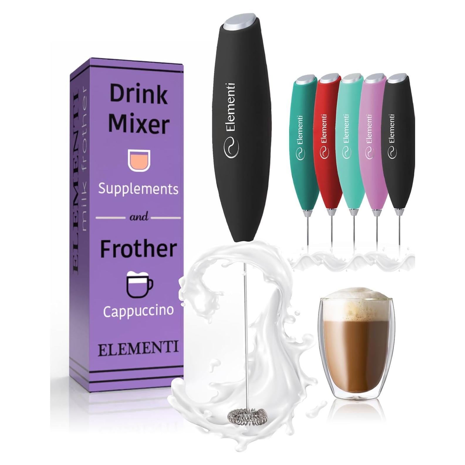 Mezclador de Bebidas Elementi Negro - Espumador de Leche y Batidor