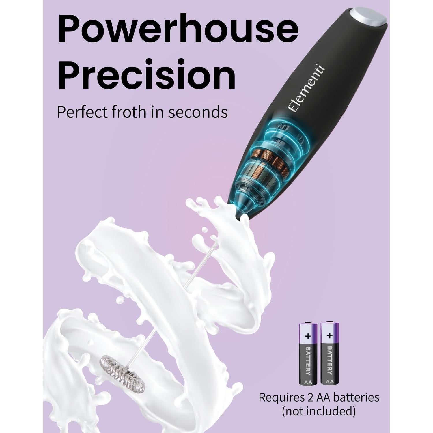 Mezclador de Bebidas Elementi Negro - Espumador de Leche y Batidor