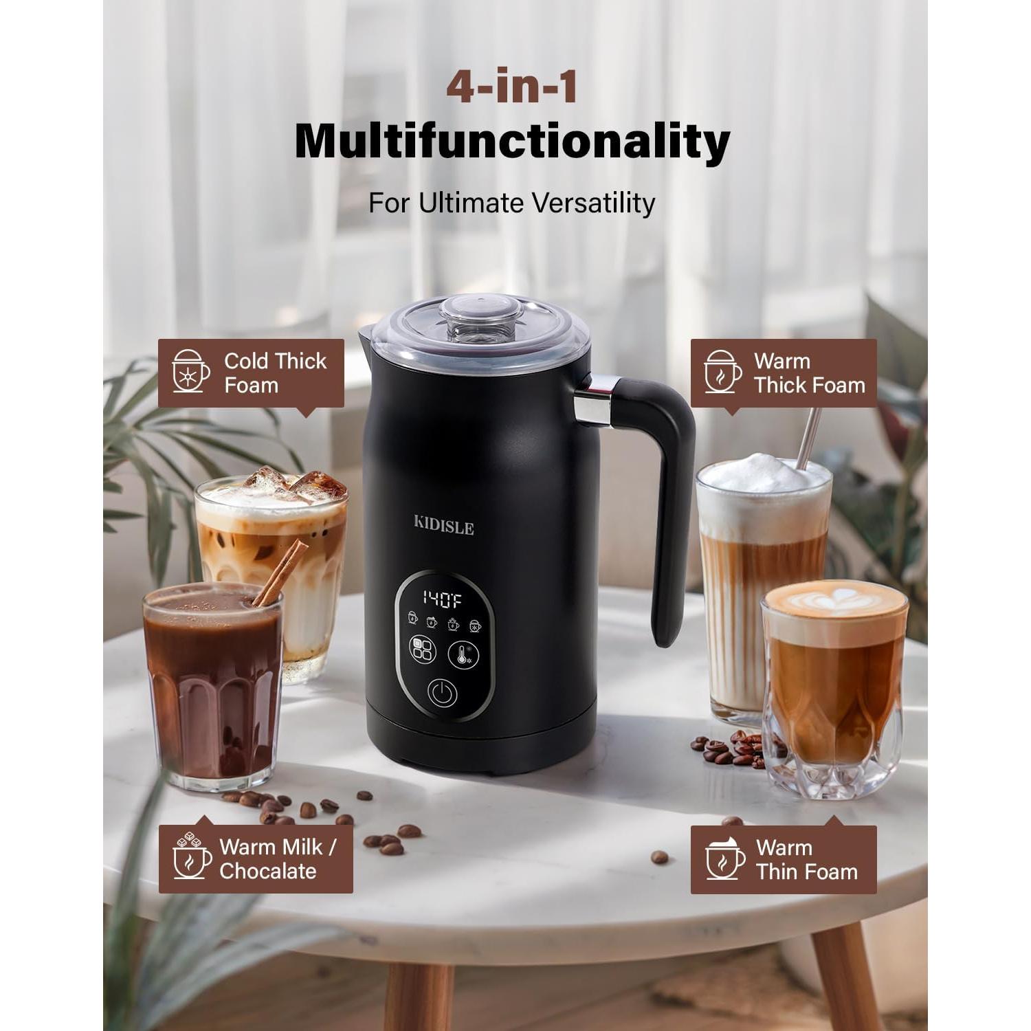 Espumador de Leche Eléctrico KIDISLE 4-en-1 500W Negro