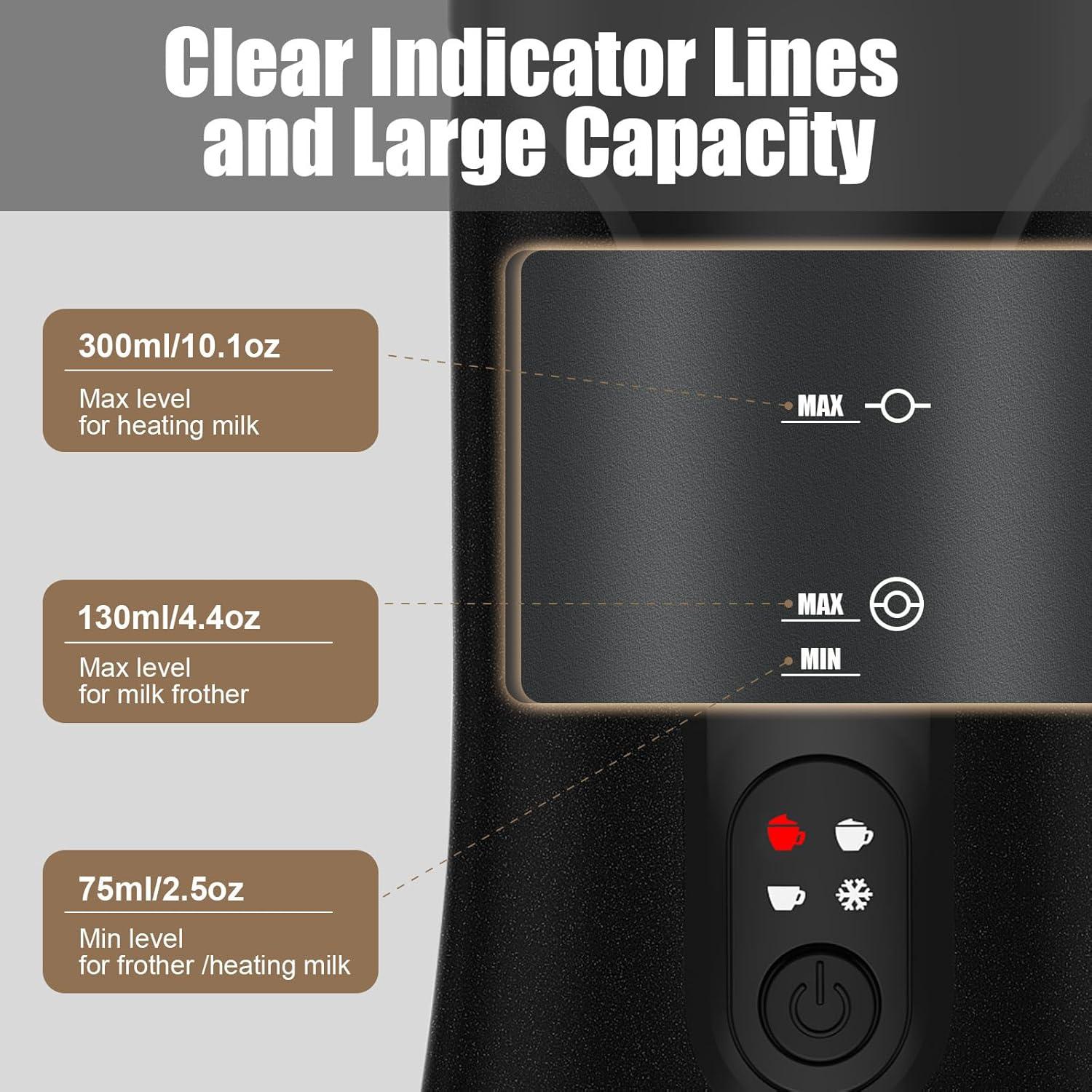 Espumador de Leche Ovetedot 300ml Automático 4 en 1 Negro