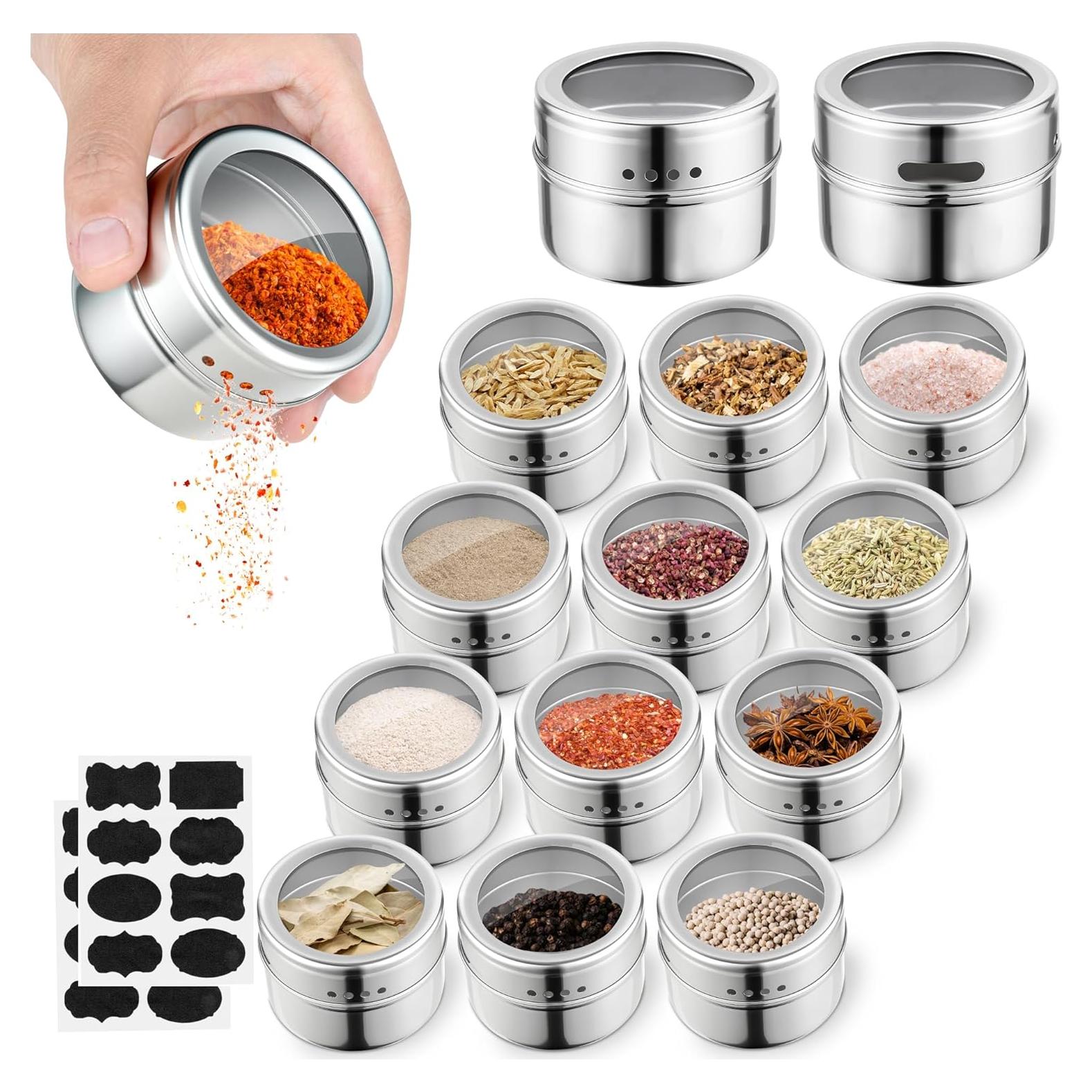 Juego de 12 Tarros de Especias Magnéticos Luqagol - Acero Inoxidable