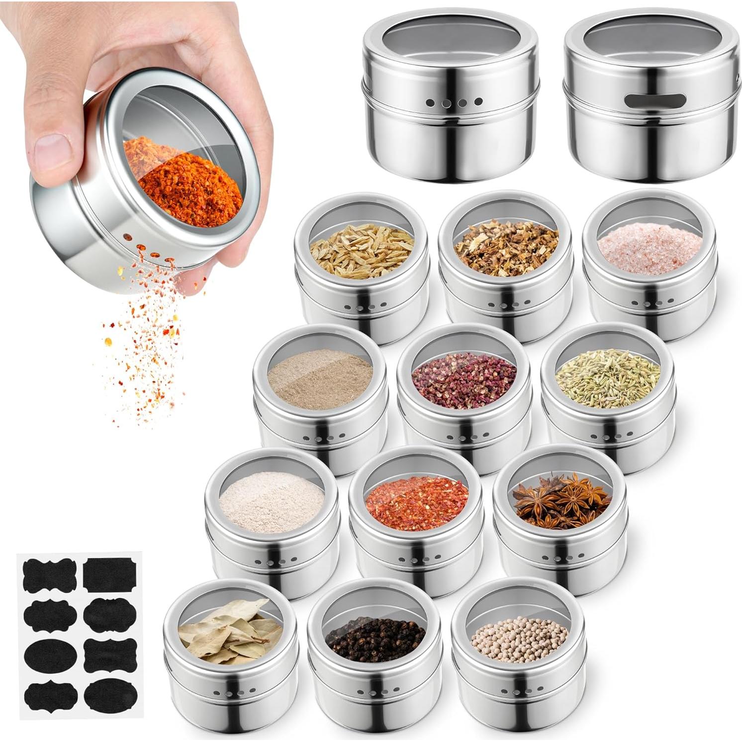 Juego de 12 Tarros de Especias Magnéticos Luqagol - Acero Inoxidable