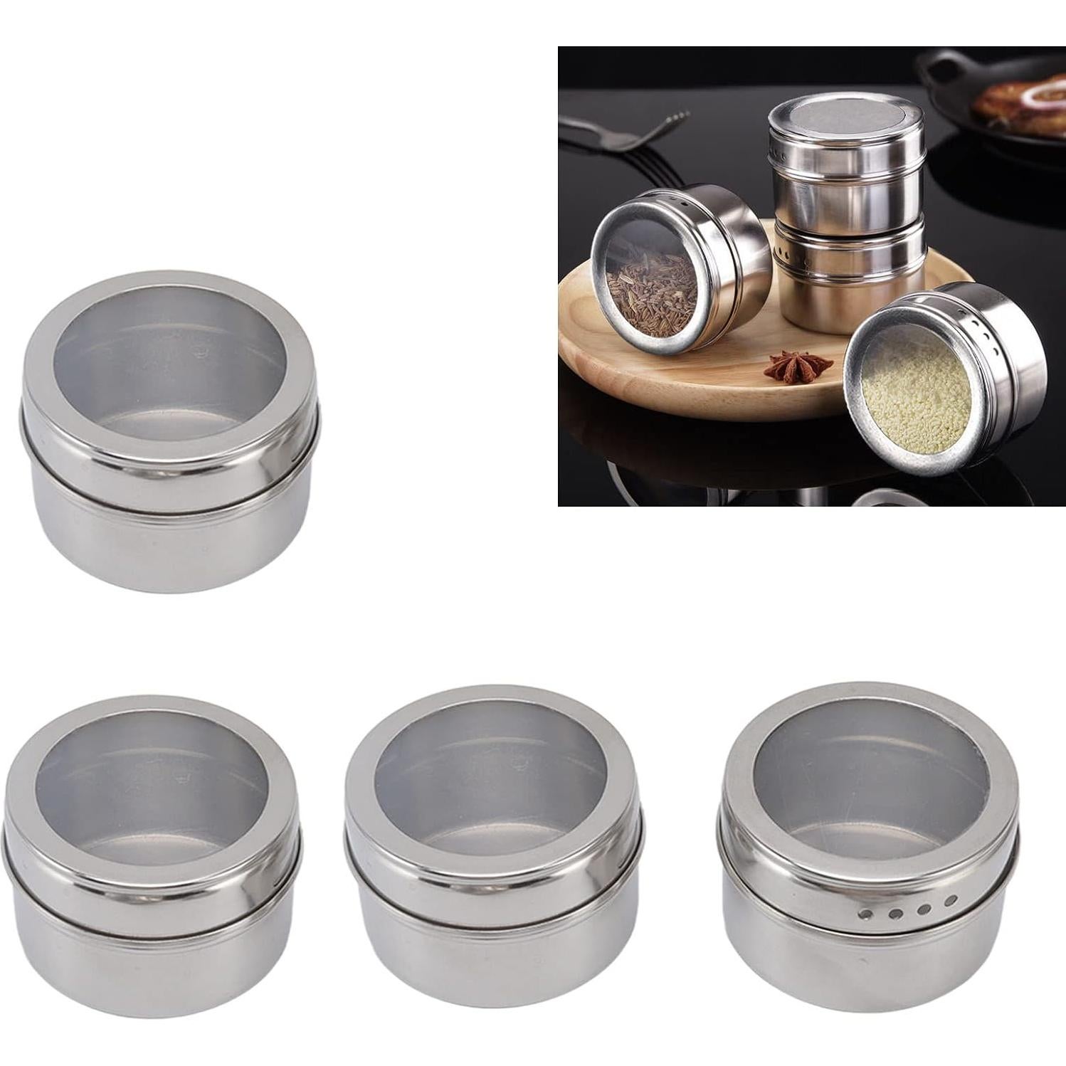 Latas Magnéticas para Especias BYERZ - Acero Inoxidable, 4 Piezas