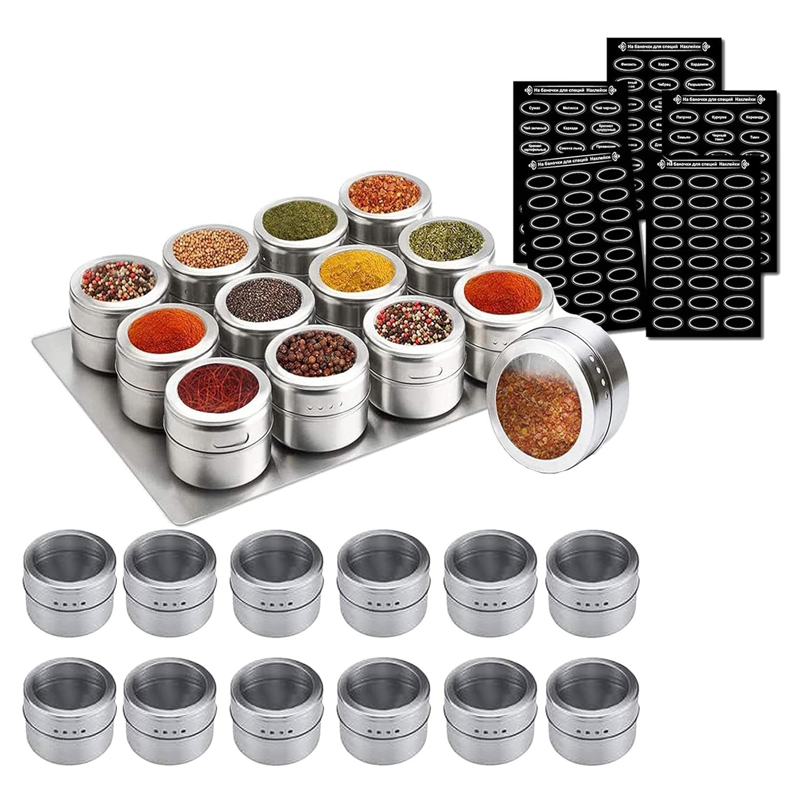 Tarros de Especias Magnéticos LinBonio 12pcs Acero Inoxidable
