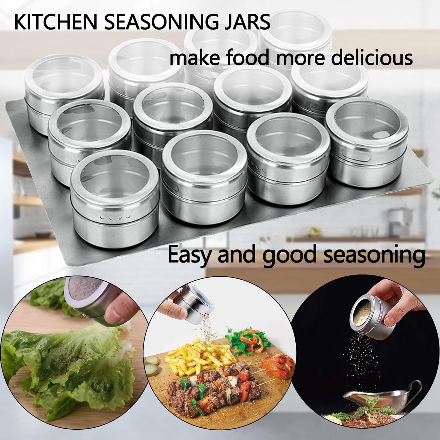 Tarros de Especias Magnéticos LinBonio 12pcs Acero Inoxidable